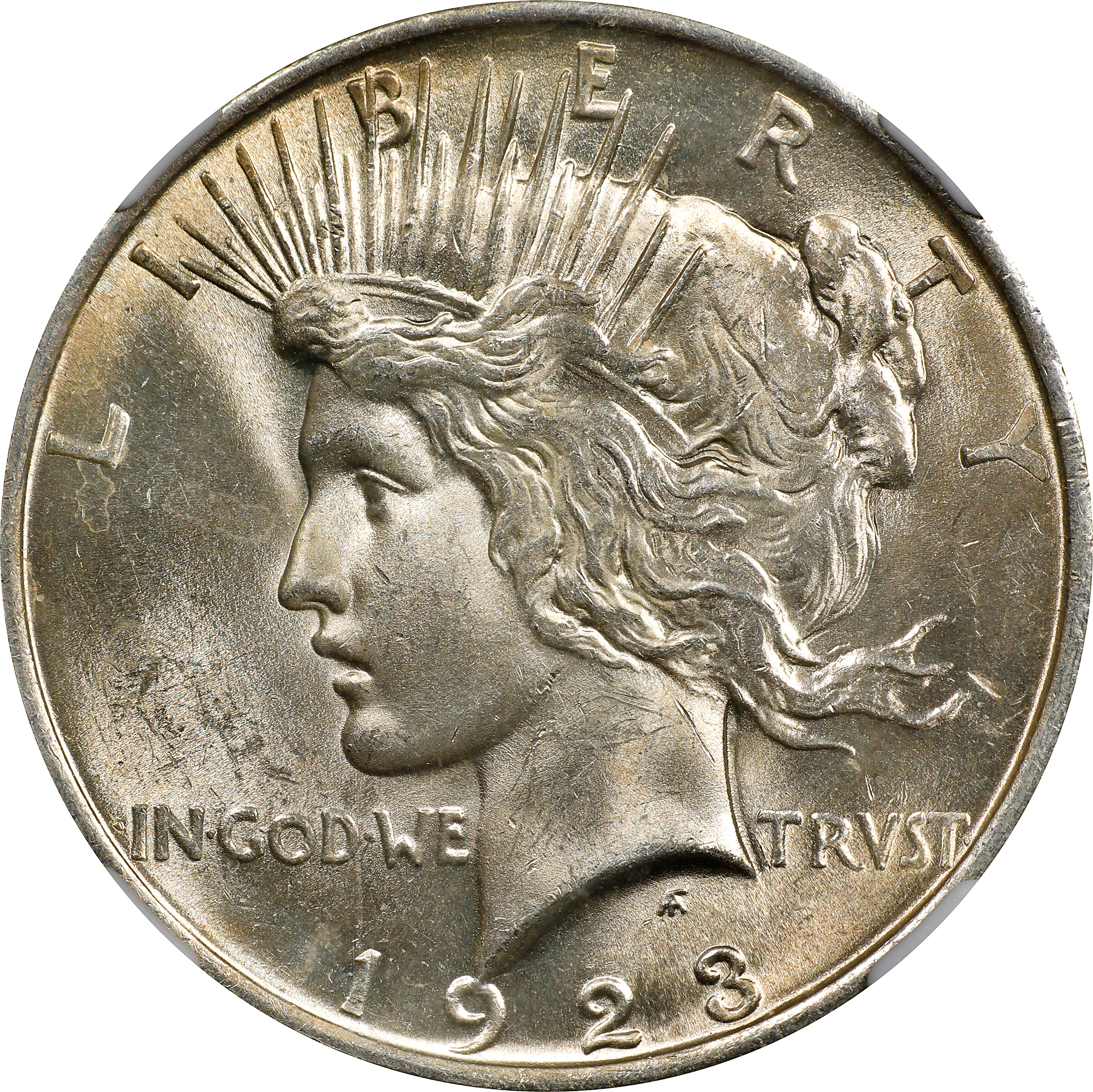 1923 Peace Silver Dollar. VAM-1F. Top 50 Variety. Chin Bar. MS-63 (NGC).