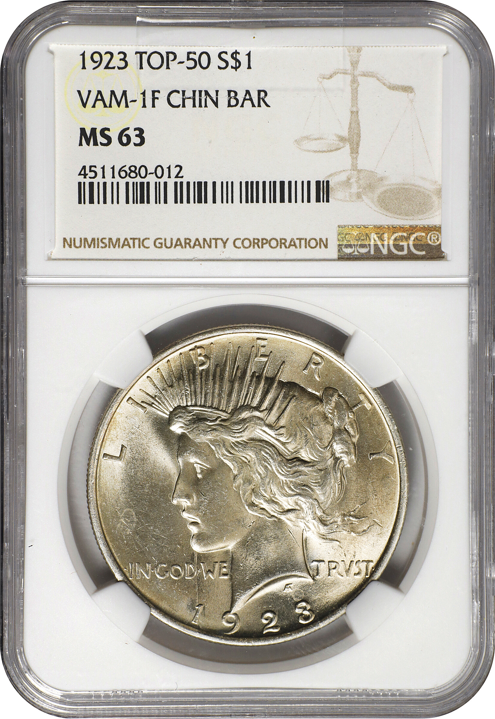 1923 $1  Chin Bar, VAM-1F MS63 thumbnail 3