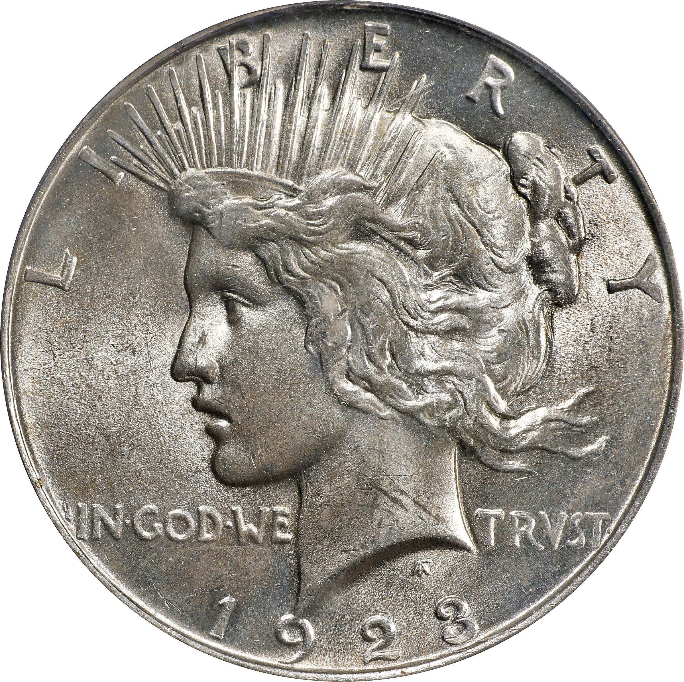 1923 Peace Silver Dollar. VAM-2. Top 50 Variety. Doubled Tiara. MS-62 (PCGS).