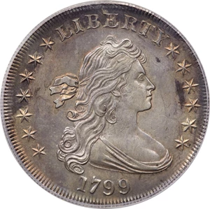 image for: 1799 $1 7x6 Stars, B-5, BB-157, R.2, AU58 PCGS....