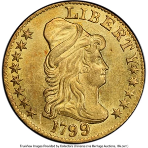 image for: 1799 $5 Large Reverse Stars, BD-5, High R.5, MS61 PCGS....