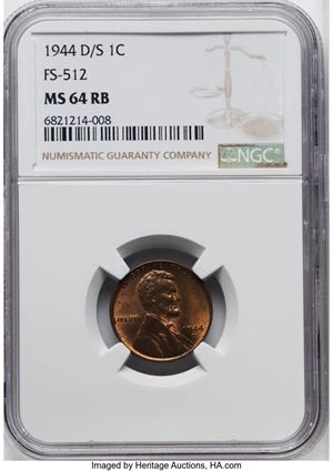 image for: 1944-D/S 1C FS-512 MS64 Red and Brown NGC. NGC Census: (0/0). PCGS Population: (6/5). CDN: $220 Whsle. Bid for NGC/PCGS MS6...