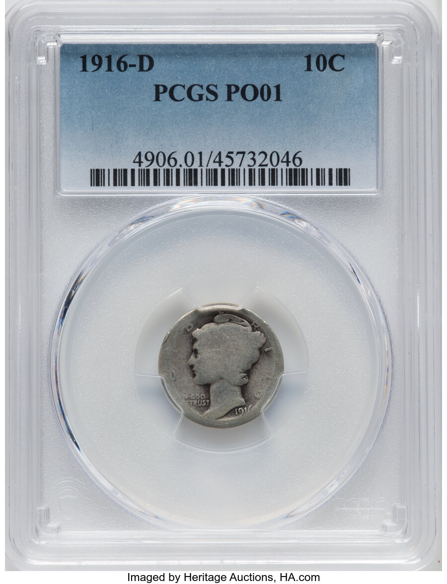 1916-D 10C Poor 1 PCGS. PCGS Population: (9/9794). NGC Census: (4/5694). Mintage 264,000. ...