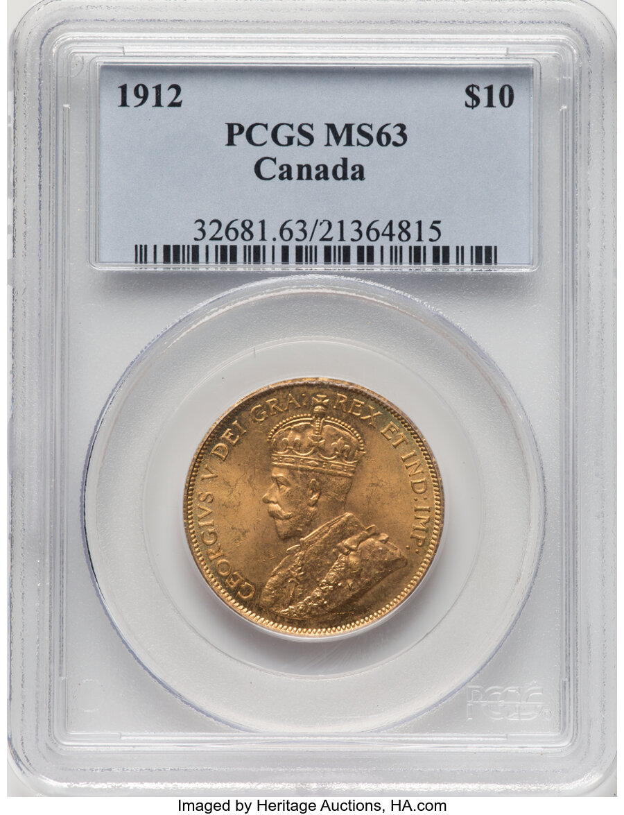 Canada: George V gold 10 Dollars 1912 MS63 PCGS,...