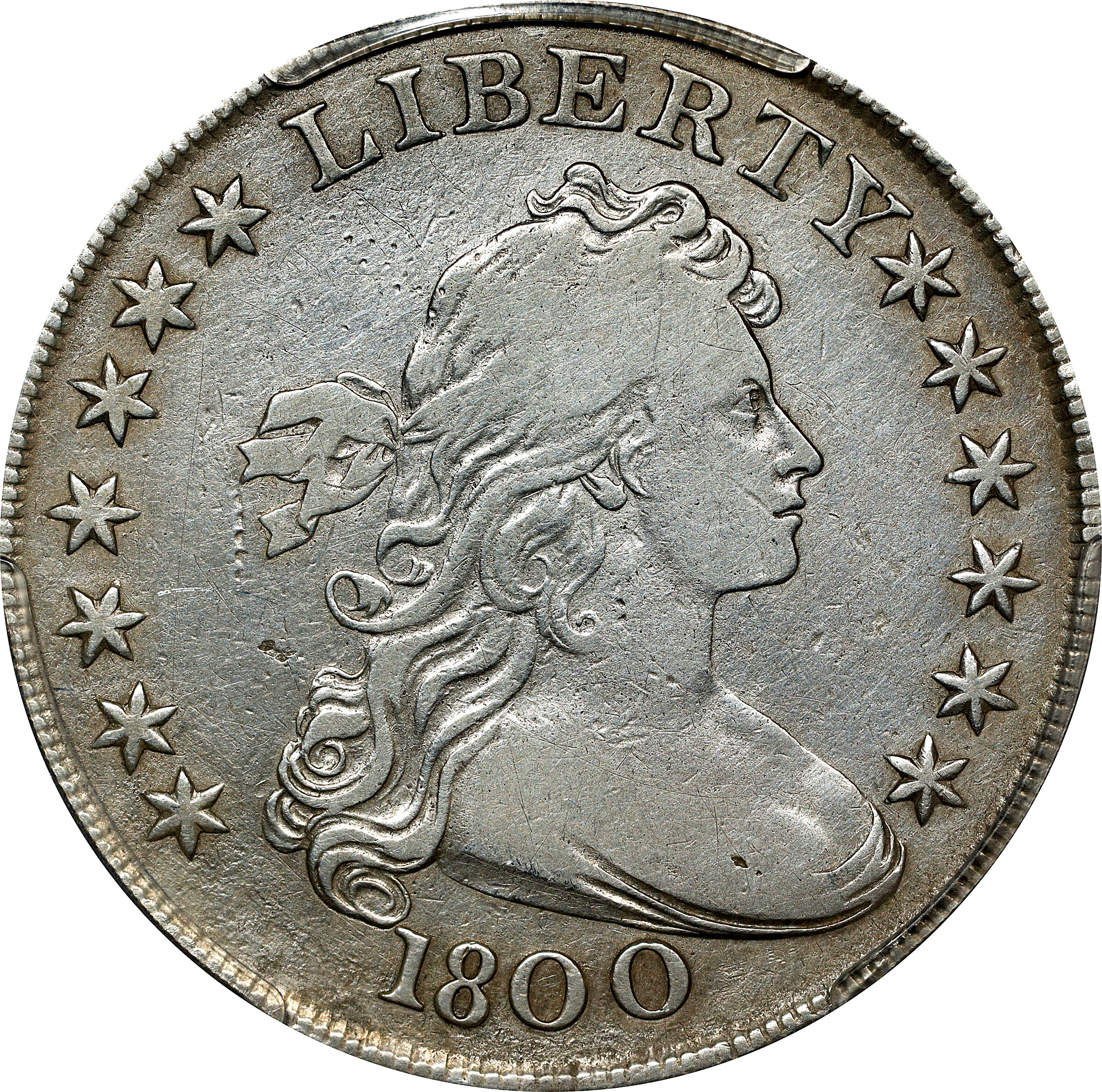 1800 Draped Bust Silver Dollar. AMERICAI. Fine Details--Corrosion Removed (PCGS).