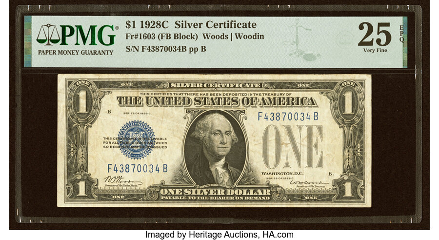 Fr. 1603 $1 1928C Silver Certificate. PMG Very Fine 25 EPQ....