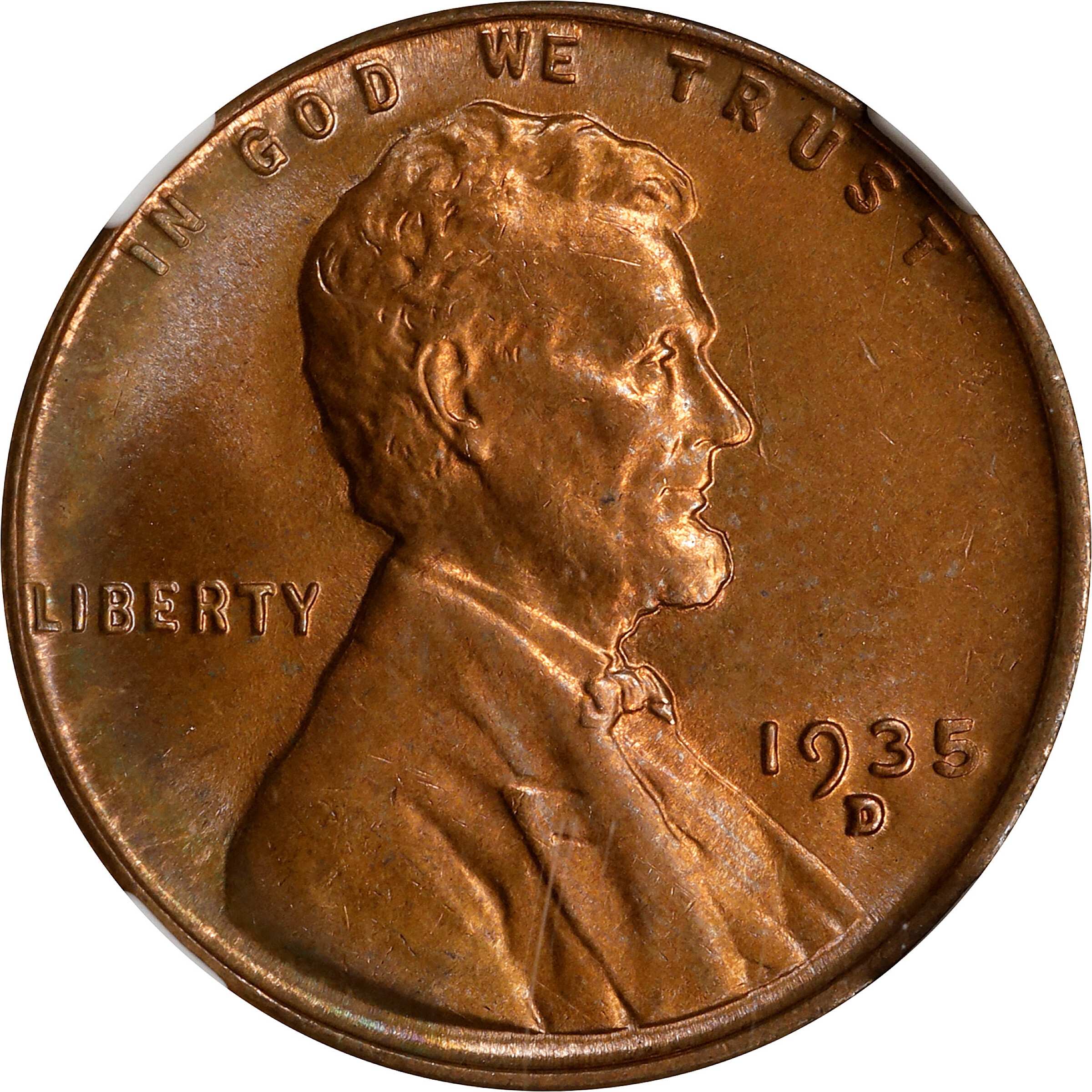 1935-D Lincoln Cent. MS-67 RB (NGC).