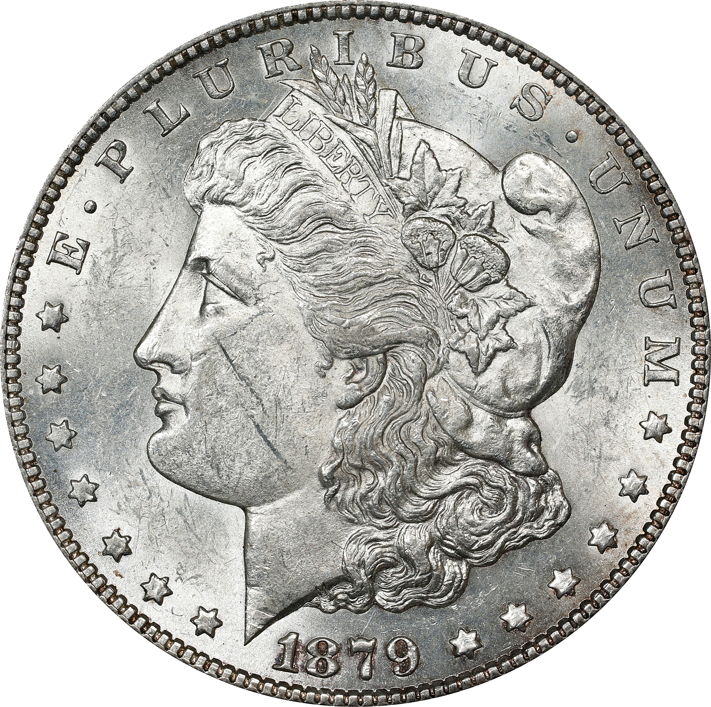 1879-S Morgan Silver Dollar. VAM-9. Top 100 Variety. Reverse of 1878. AU-58 (ANACS).