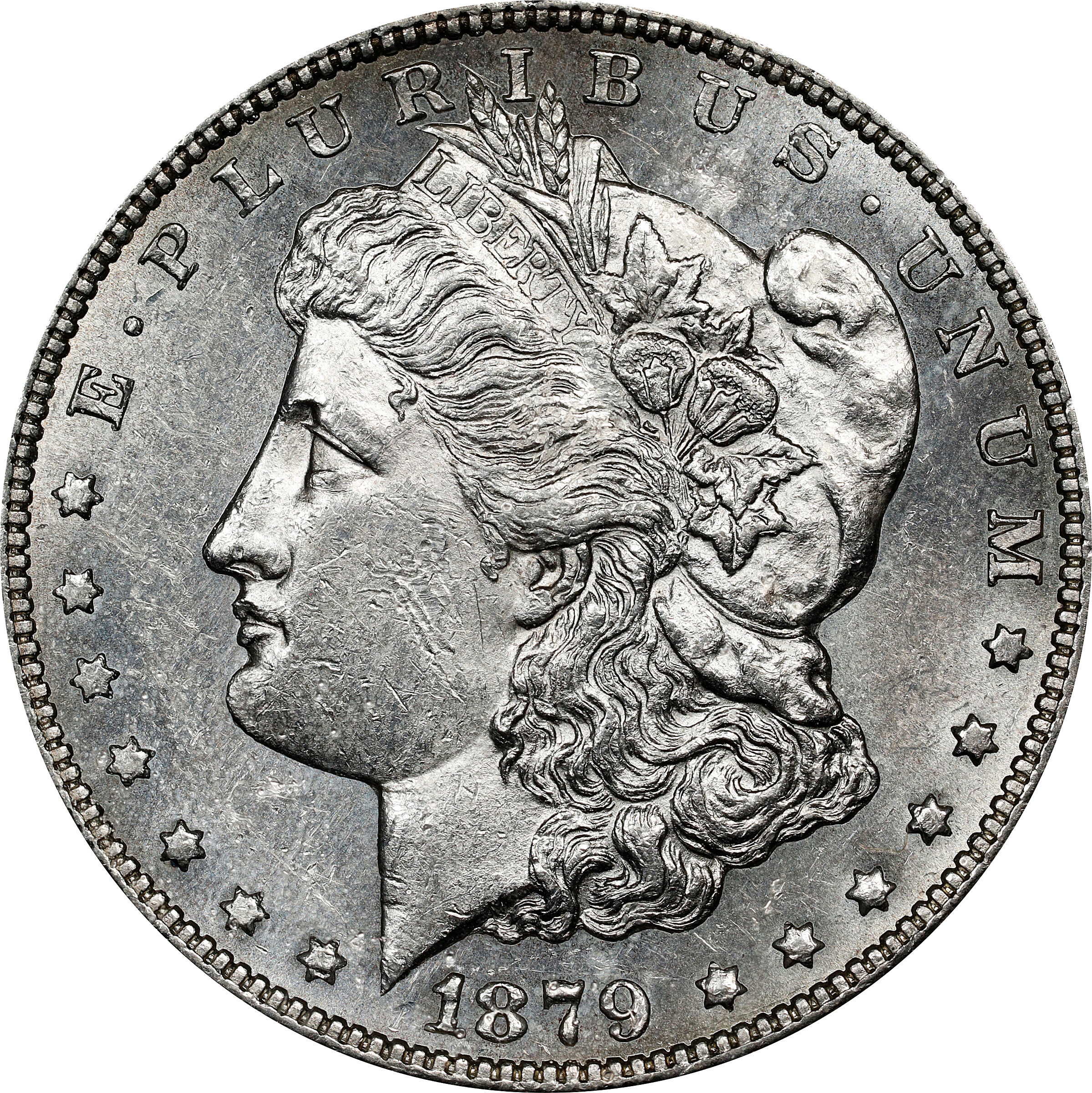 1879-S Morgan Silver Dollar. VAM-52. Top 100 Variety. Reverse of 1878. AU-58 (ANACS).