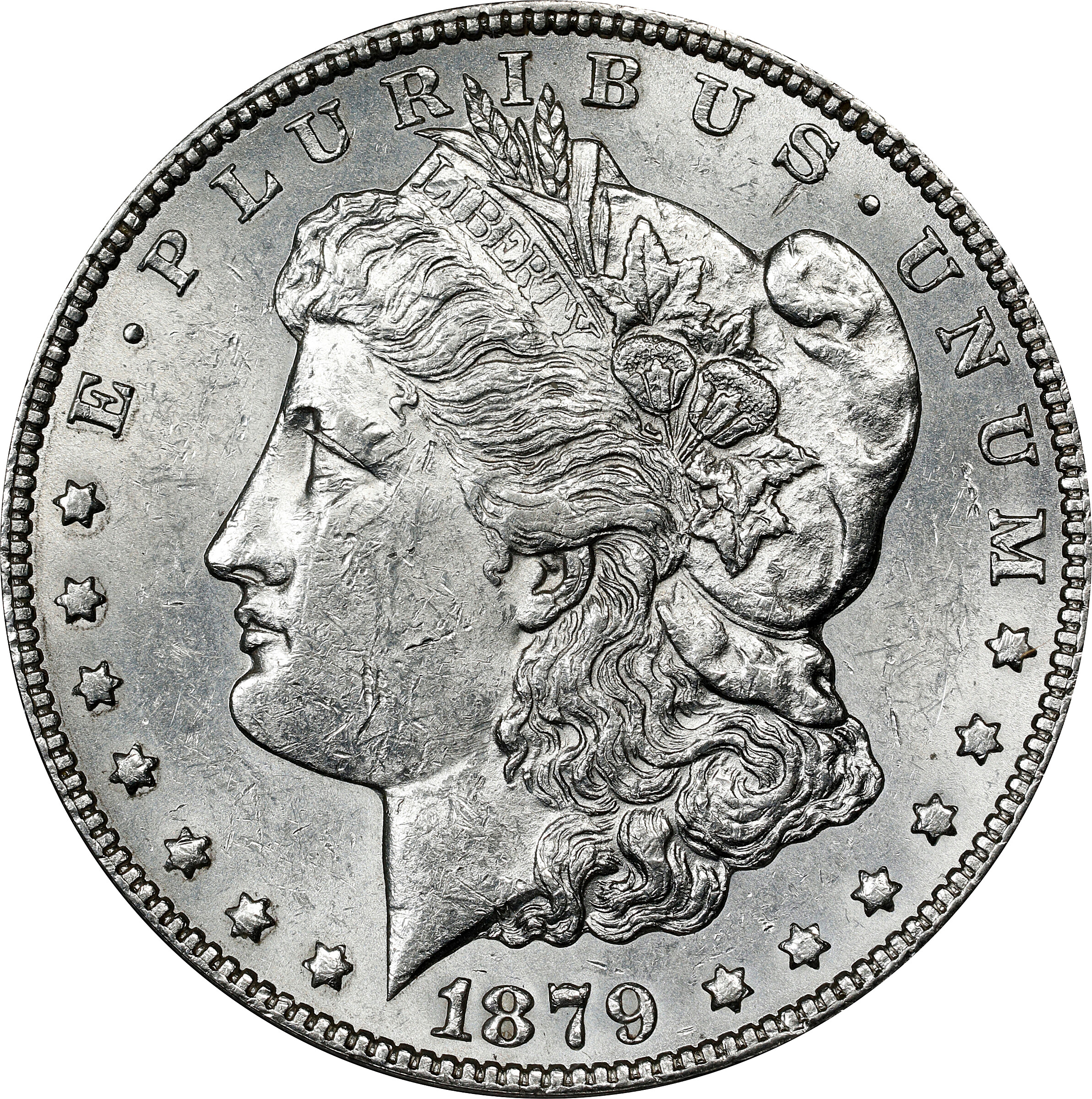 1879-S Morgan Silver Dollar. VAM-42. Top 100 Variety. Reverse of 1878. AU-55 (ANACS).