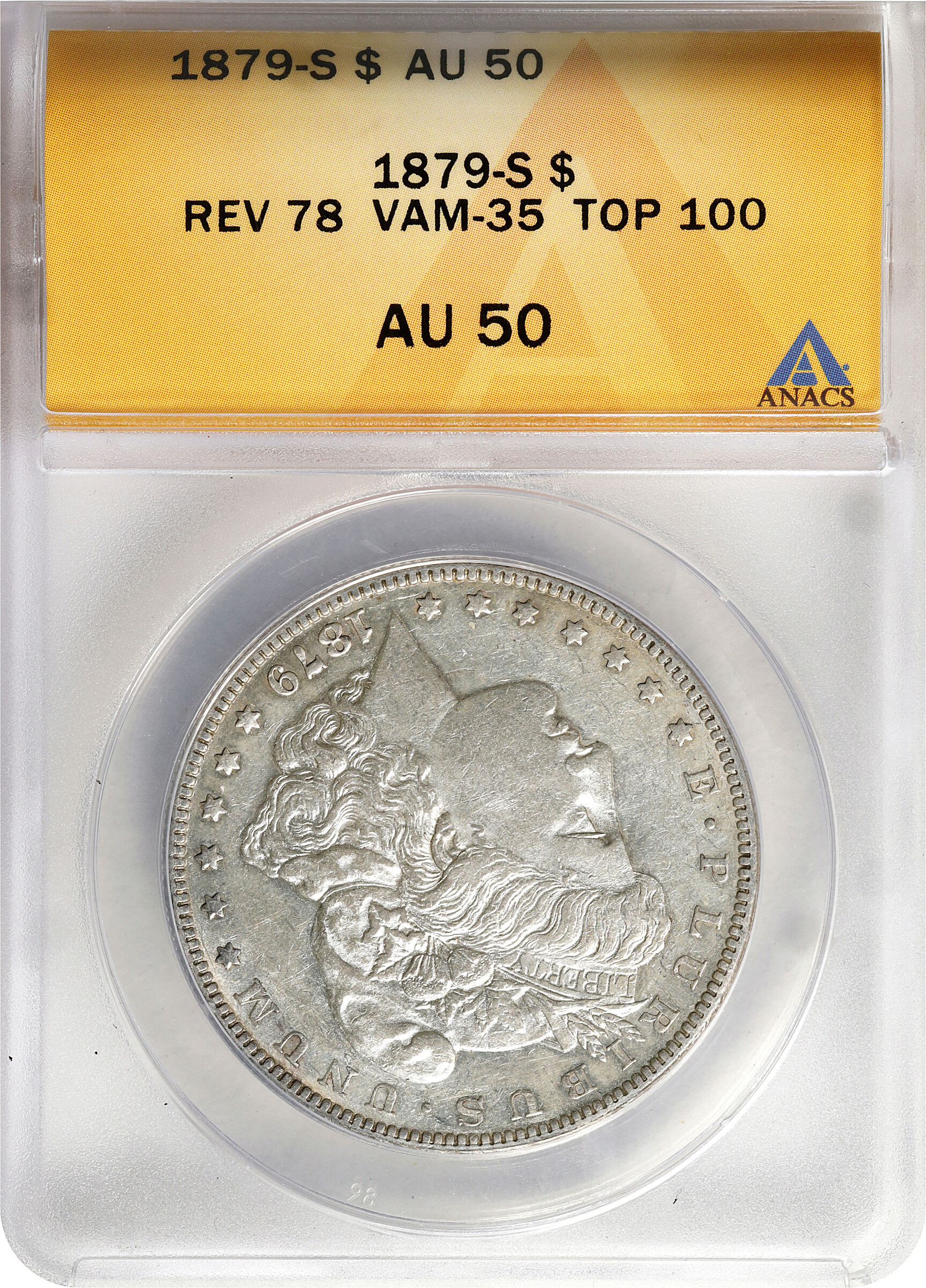 1879-S $1  Reverse of 1878, VAM-35 AU50 CAC thumbnail 3
