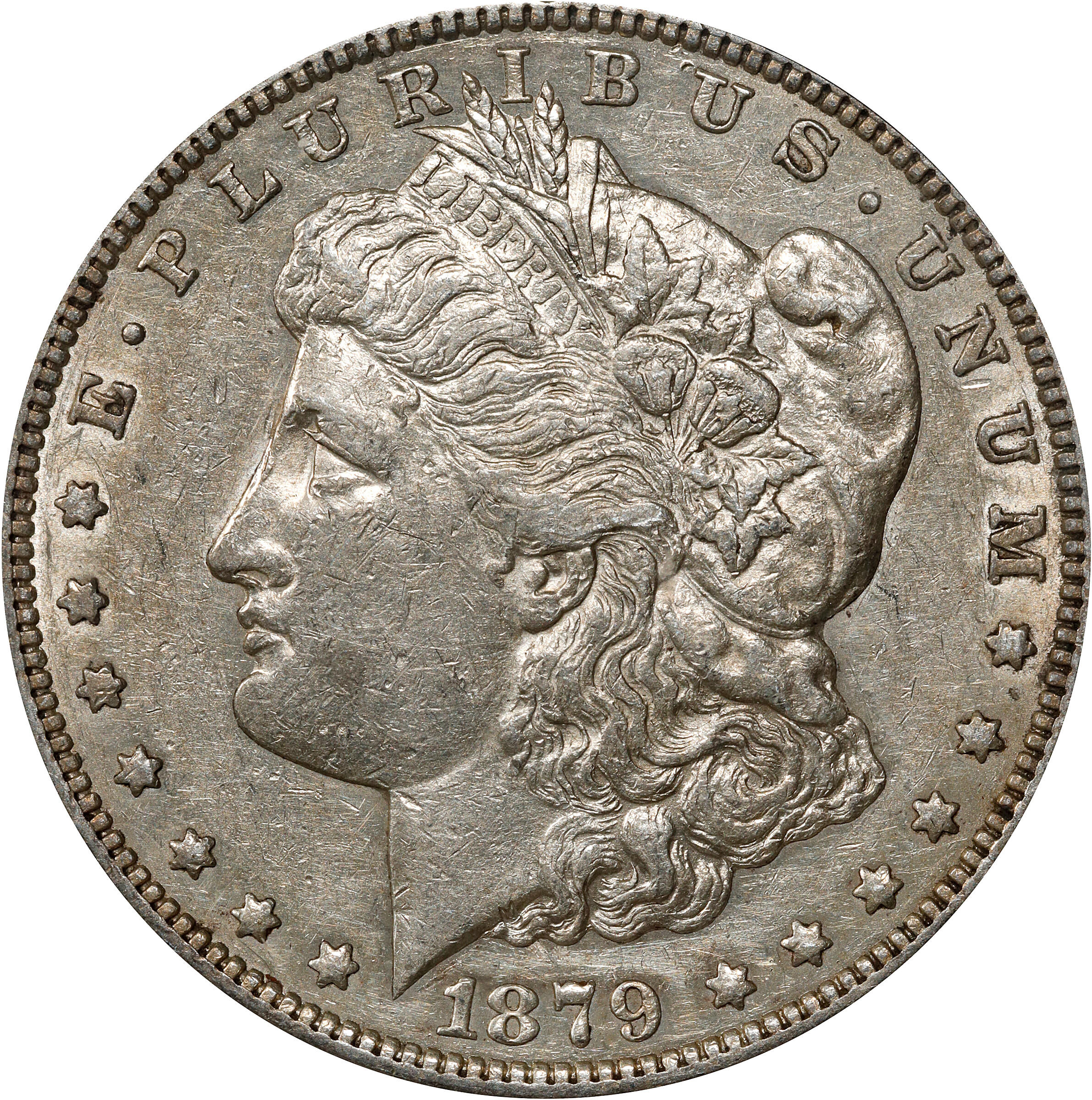 1879-S Morgan Silver Dollar. VAM-52. Top 100 Variety. Reverse of 1878. AU-50 (ANACS).