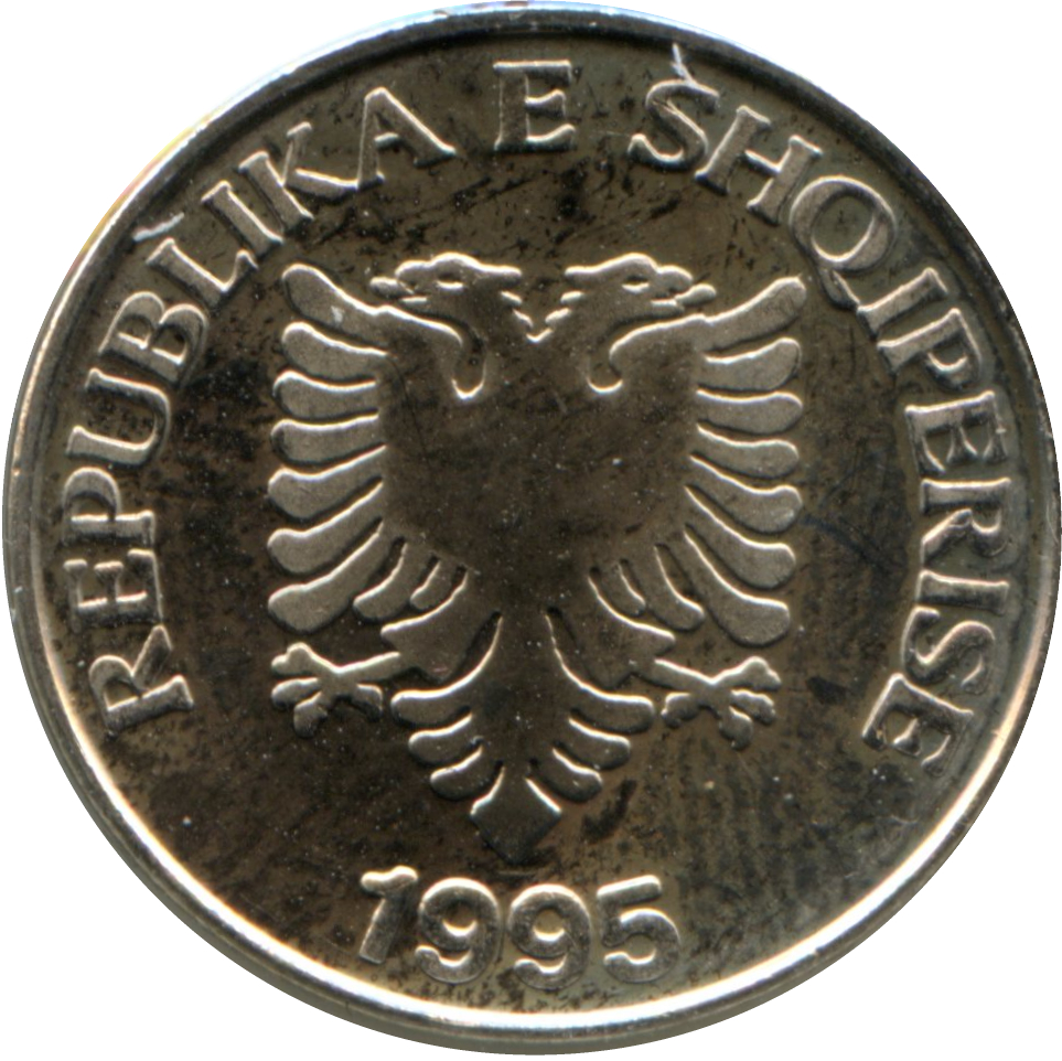 1995 5 Le Lettering is thick with serifs and eagle's feathers are thick MS