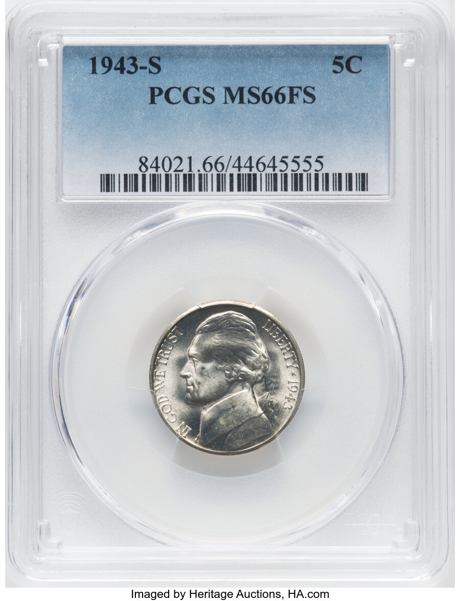 1943-S 5C MS66 Full Steps PCGS. PCGS Population: (1012/201). NGC Census: (469/182). CDN: $74 Whsle. Bid for NGC/PCGS MS66. ...