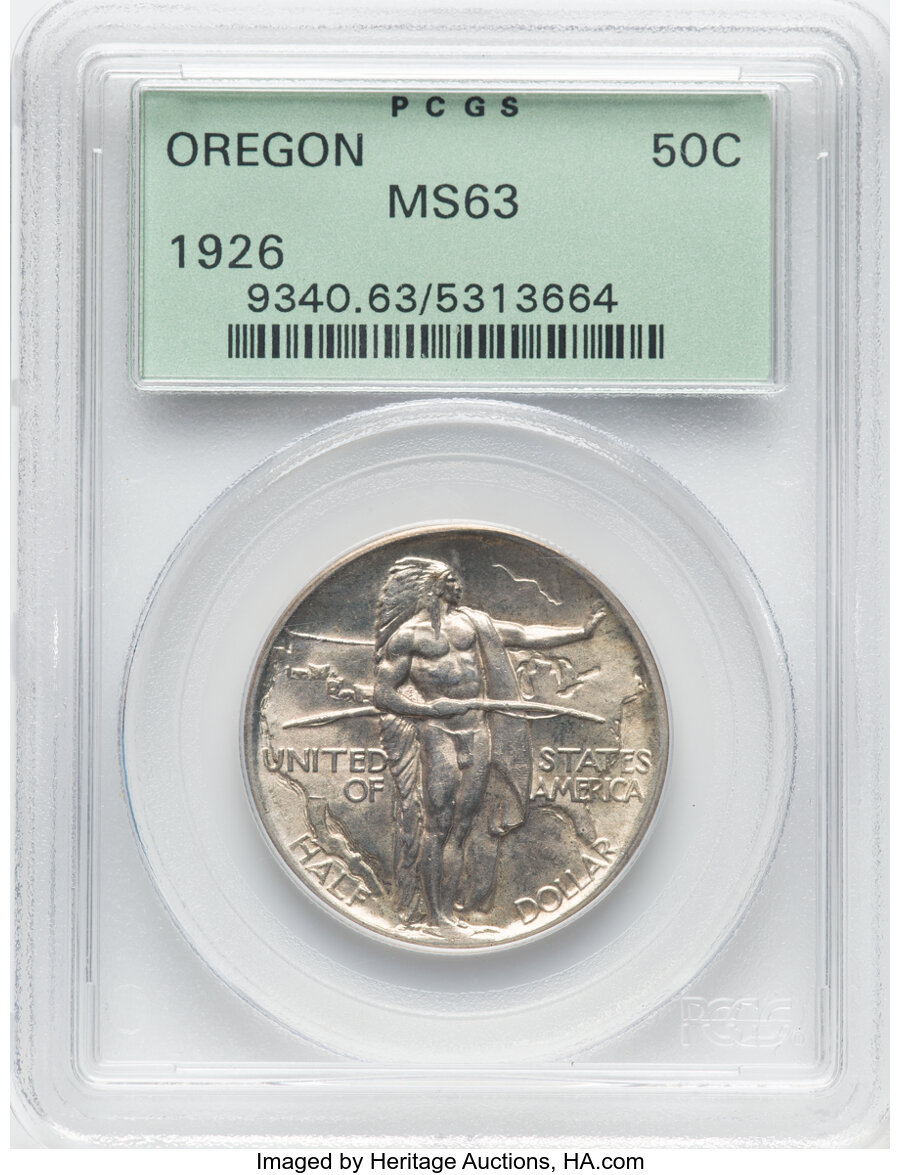 1926 50C Oregon MS63 PCGS. PCGS Population: (449/3197). NGC Census: (210/2041). CDN: $185 Whsle. Bid for NGC/PCGS MS63. Min...