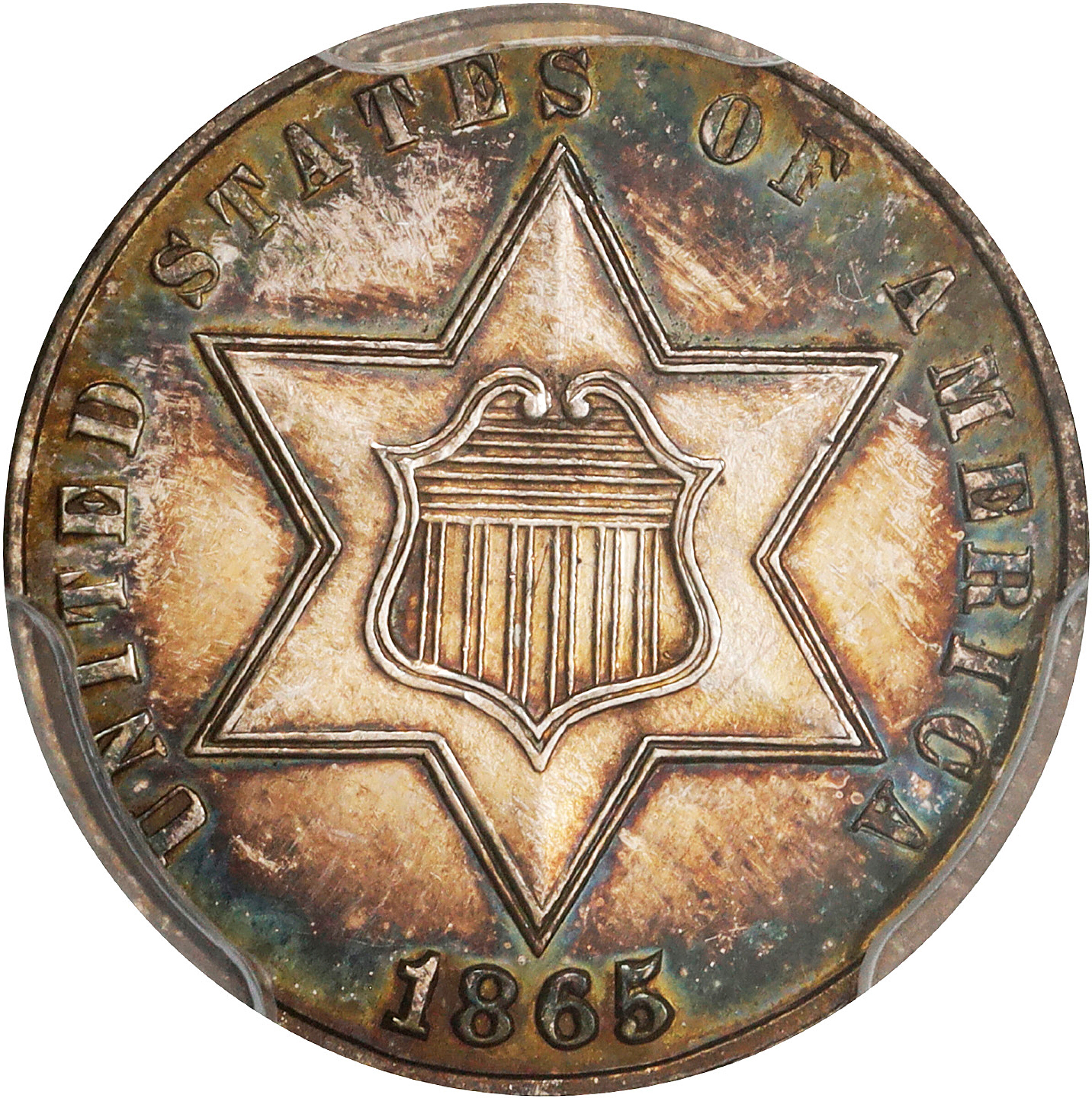 1865 Silver Three-Cent Piece. Proof-63 (PCGS).