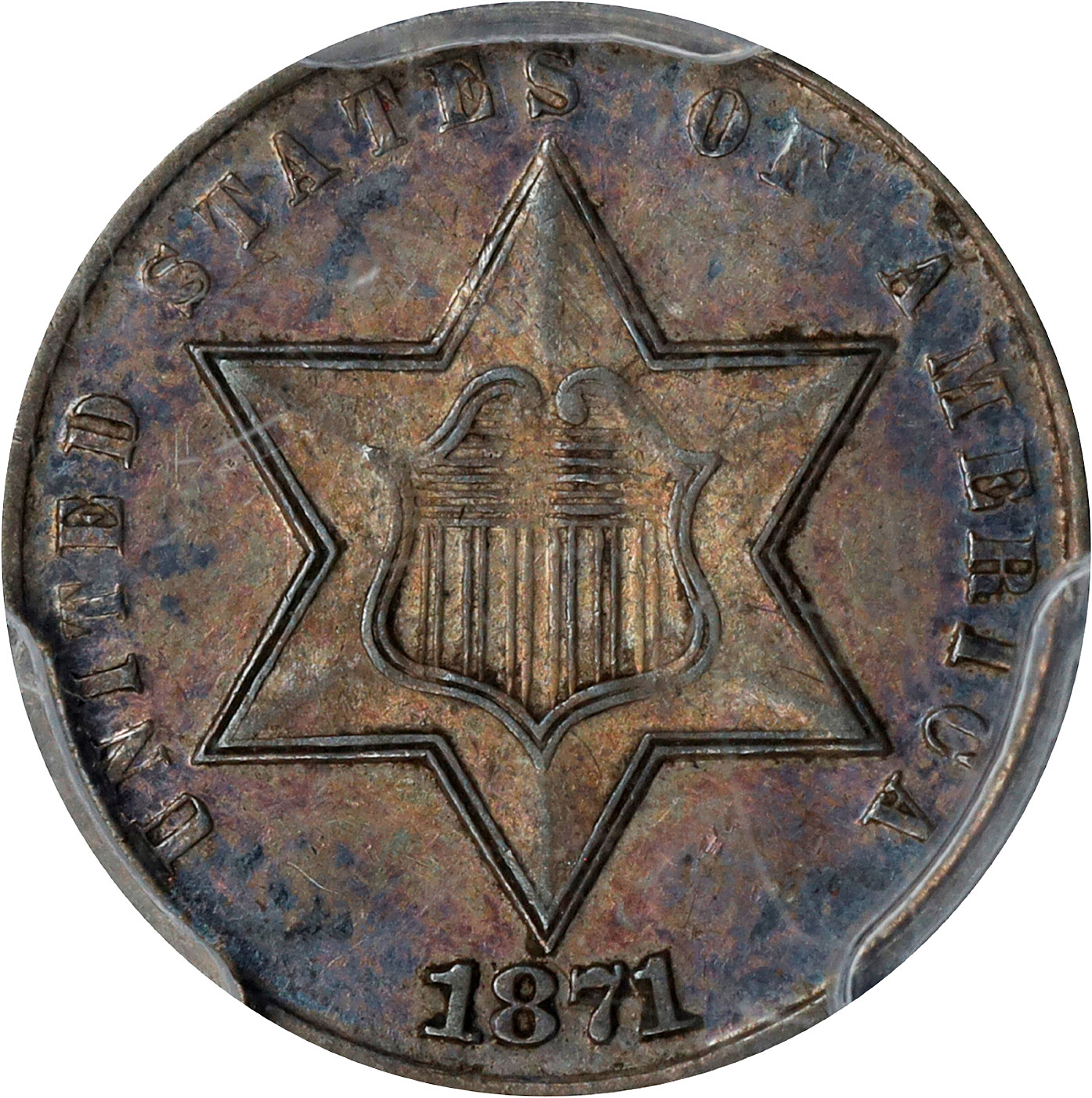 1871 Silver Three-Cent Piece. AU-53 (PCGS).