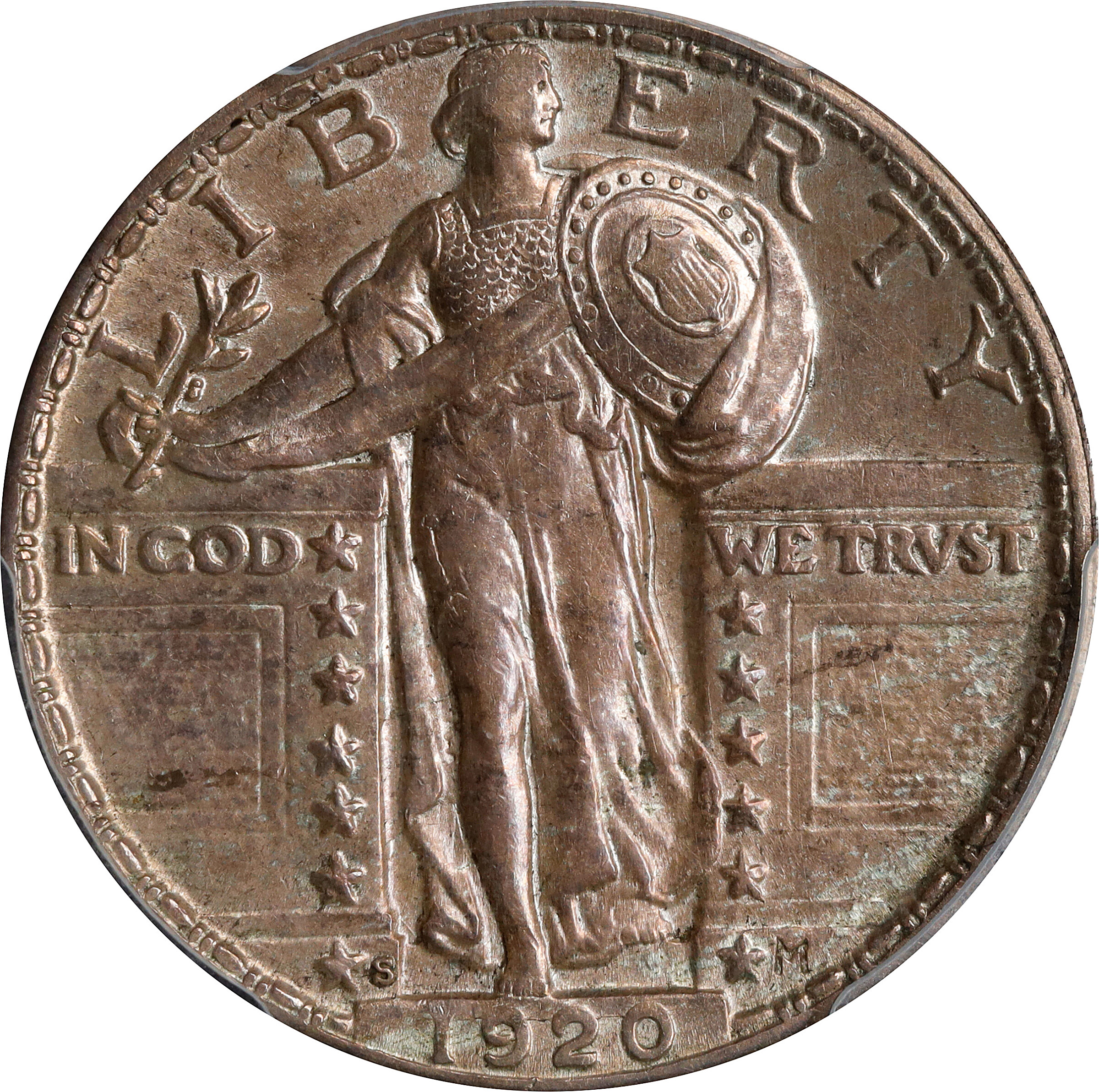 1920-S Standing Liberty Quarter. FS-401. Clashed Dies. AU-58 (PCGS).