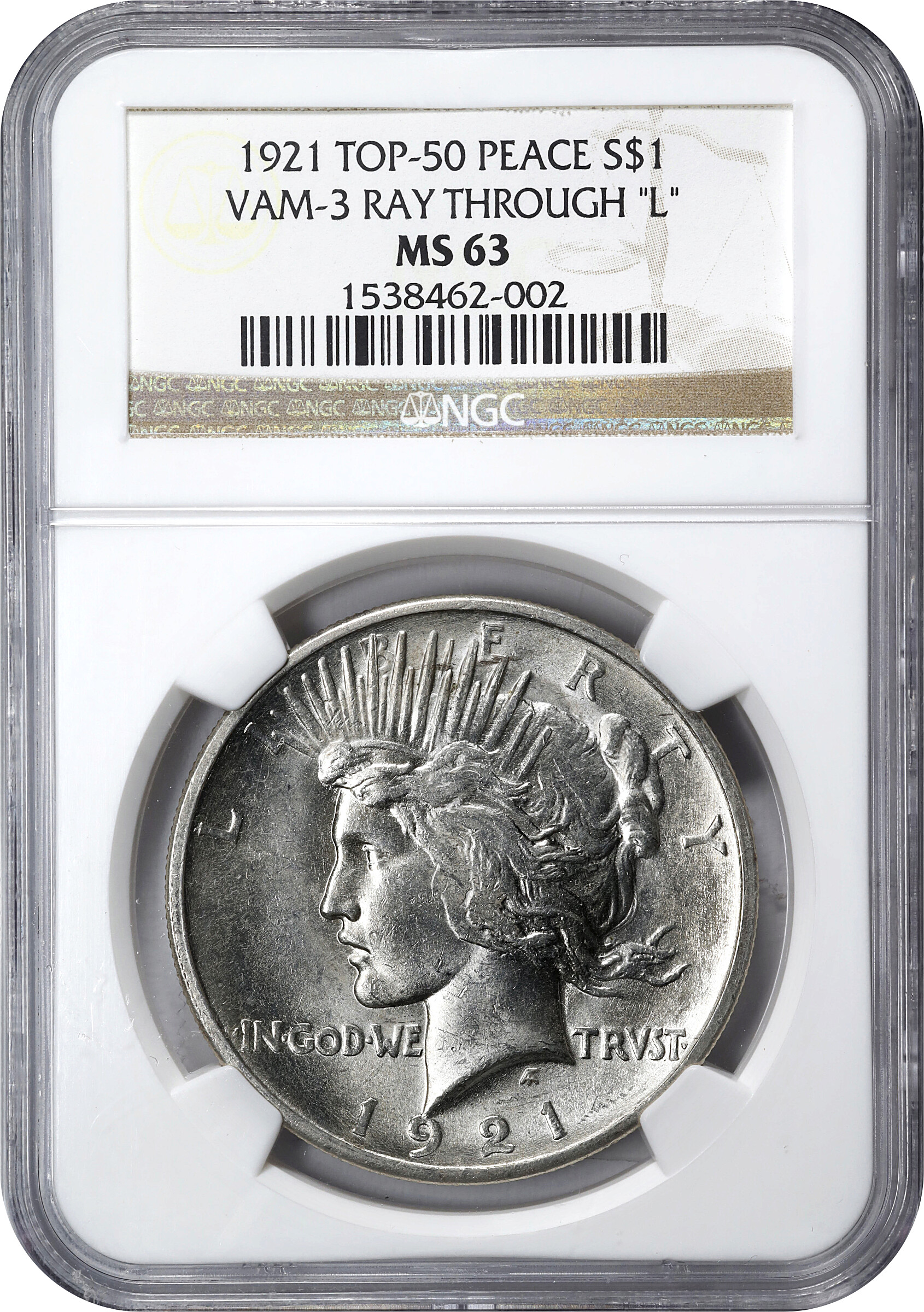 1921 $1  Peace, Line Thru L, VAM-3 MS61 thumbnail 11
