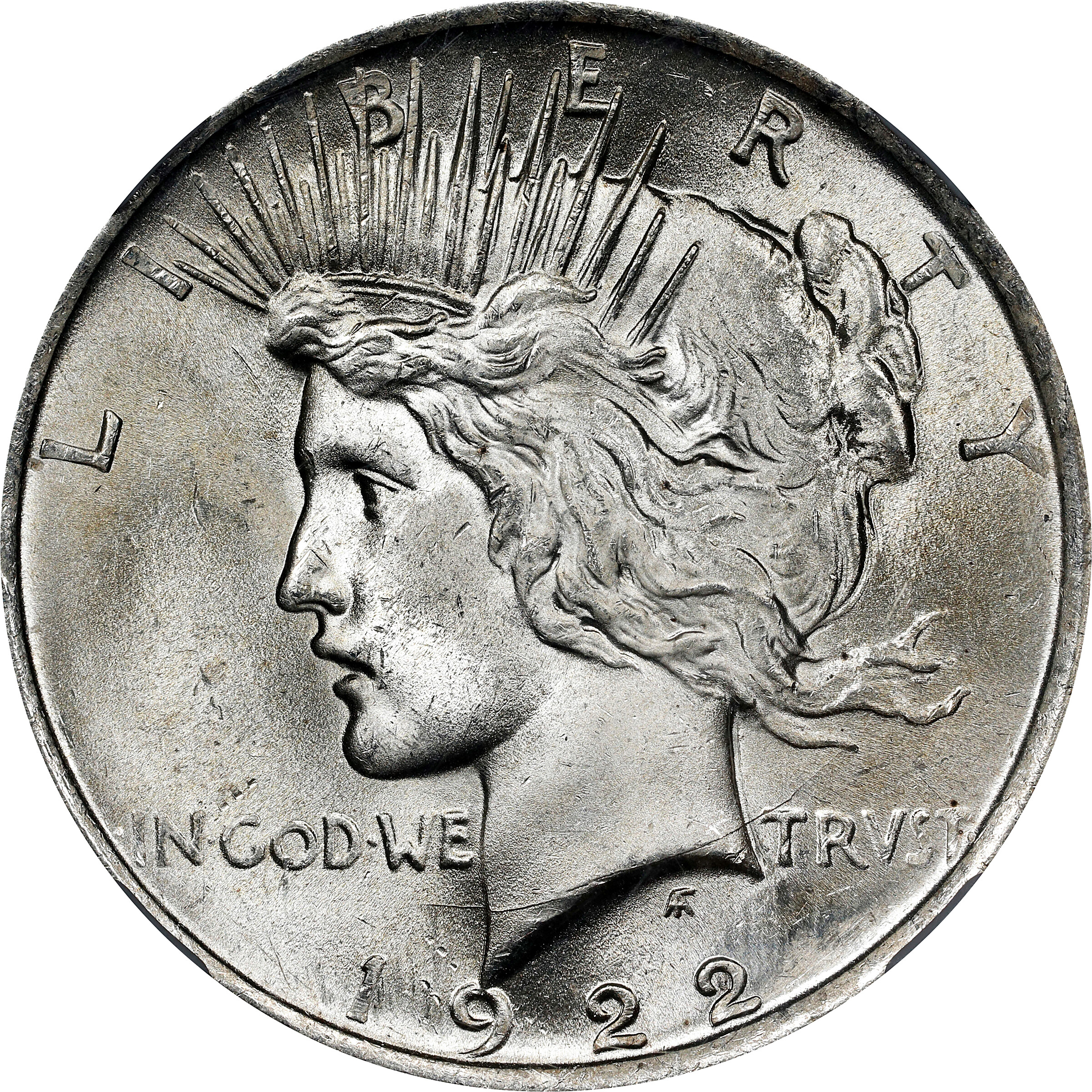 1922 Peace Silver Dollar. VAM-7B. Top 50 Variety. Doubled Die Reverse, Doubled Wing. MS-64 (NGC).