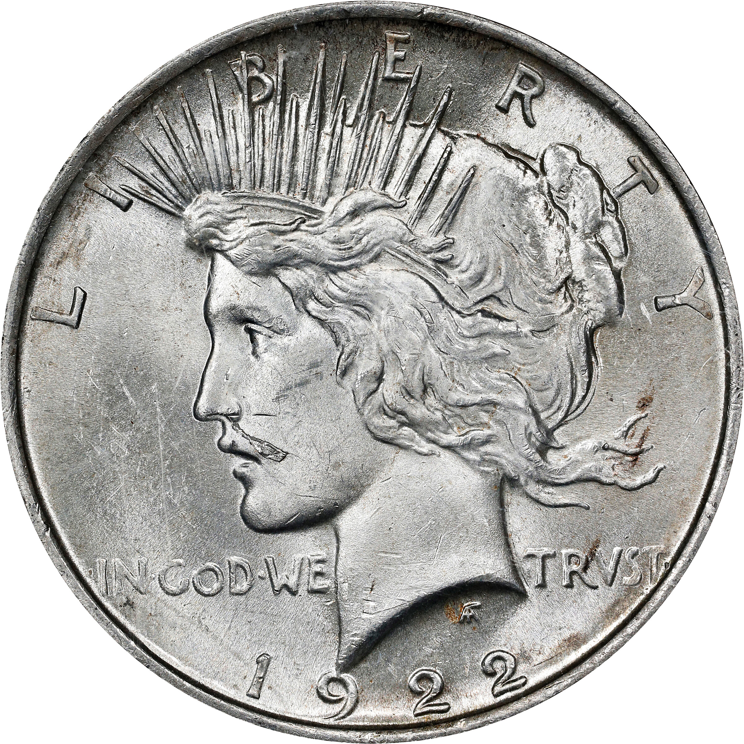 1922 Peace Silver Dollar. VAM-12A. Top 50 Variety. Moustache. MS-64 (NGC).