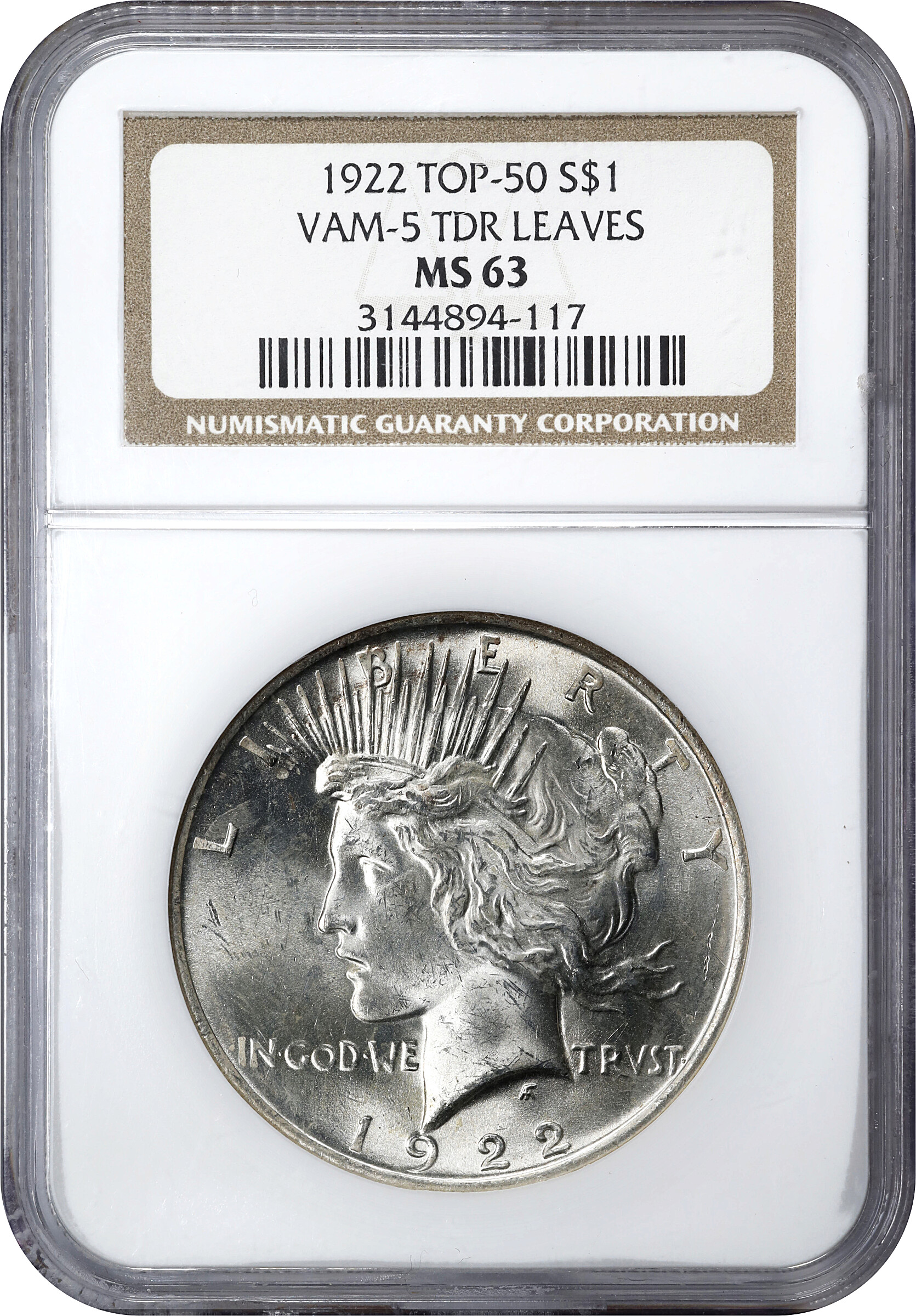1922 $1  Tripled Leaves, VAM-5 MS63 CAC thumbnail 3