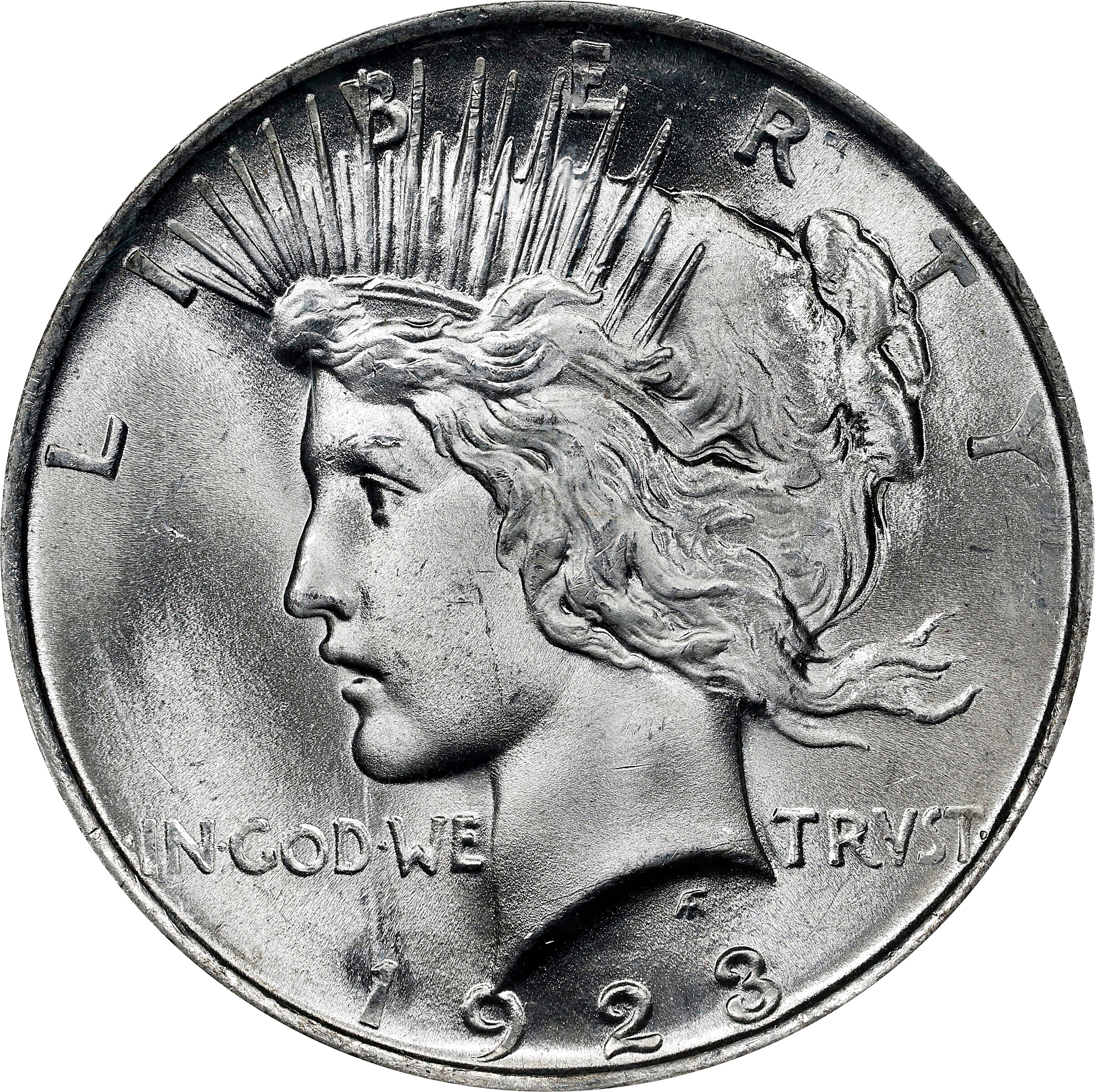 1923 Peace Silver Dollar. VAM-1F. Top 50 Variety. Chin Bar. MS-65 (NGC).