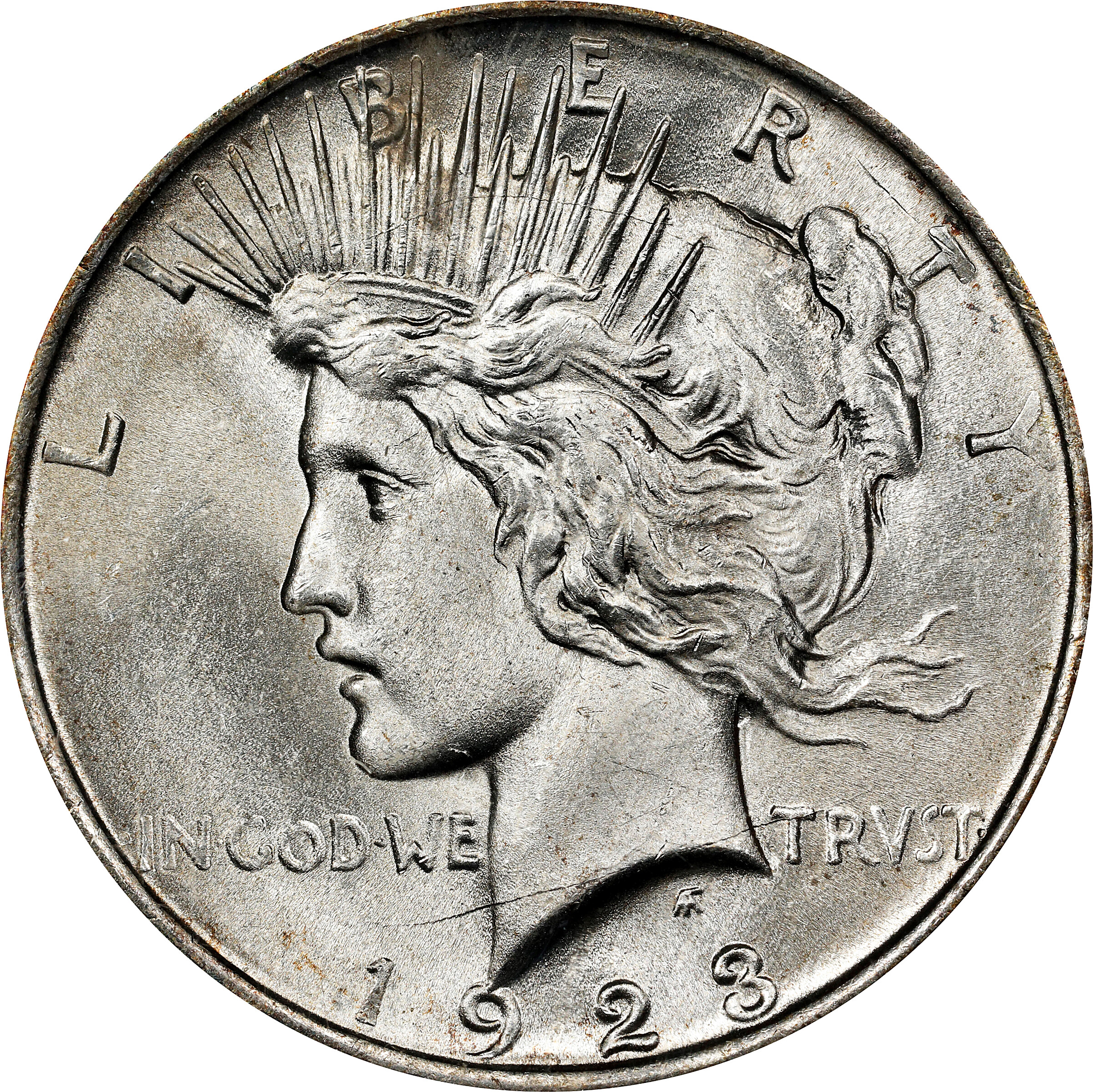 1923 Peace Silver Dollar. VAM-1O. Top 50 Variety. Bar Wing. MS-65 (NGC).