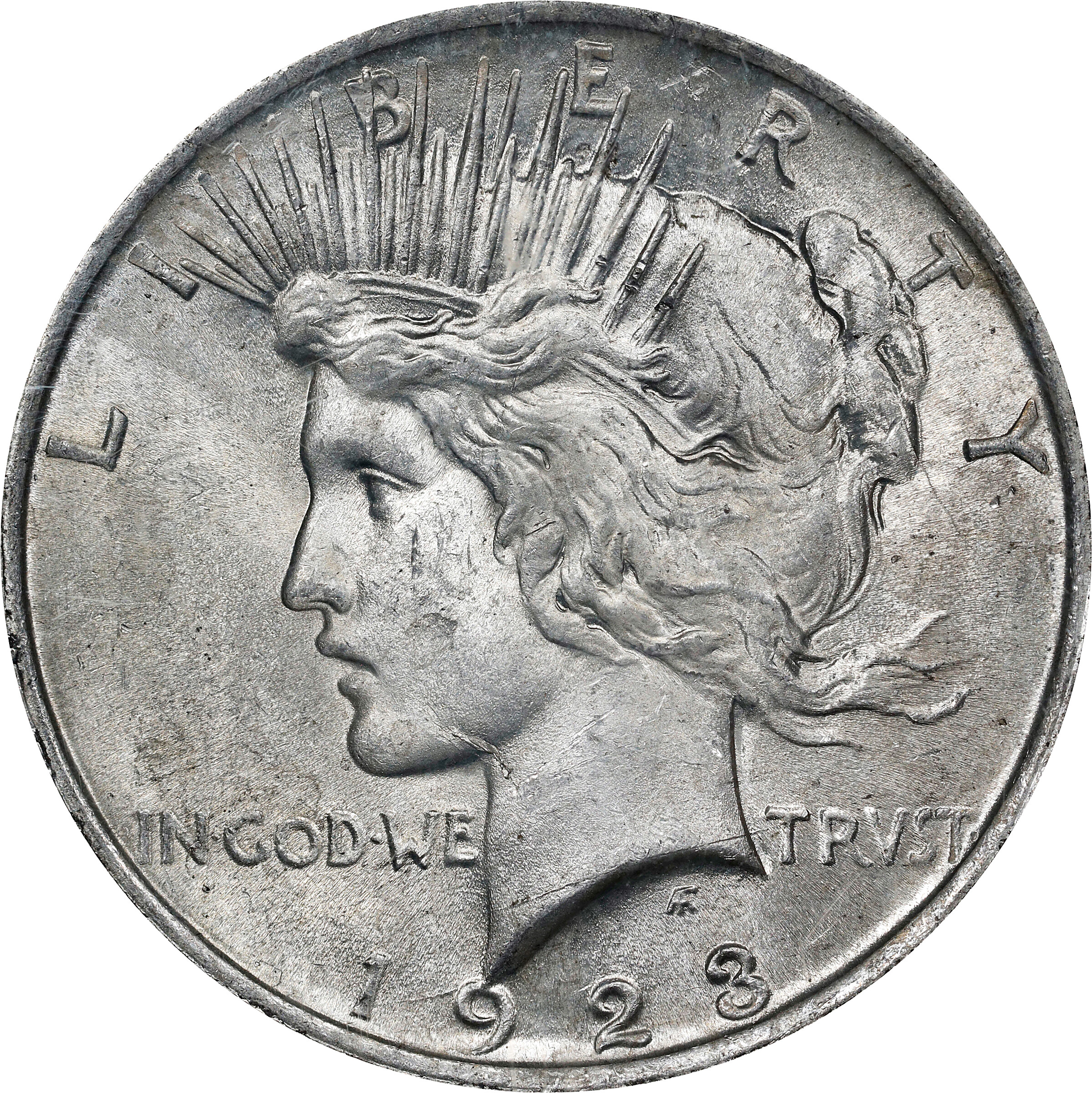 1923 Peace Silver Dollar. VAM-1A. Top 50 Variety. Whisker Jaw. MS-64 (NGC).