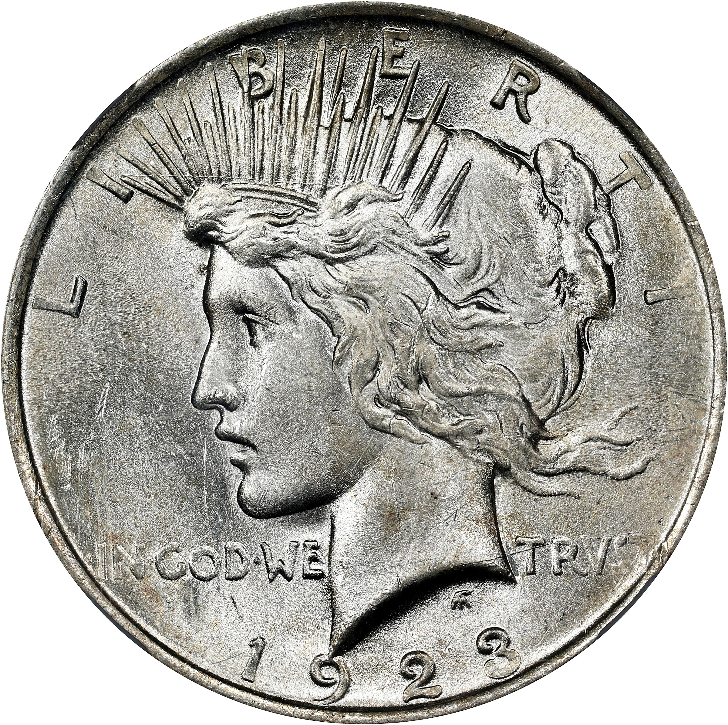 1923 Peace Silver Dollar. VAM-1E. Top 50 Variety. Broken Wing. MS-63 (NGC).