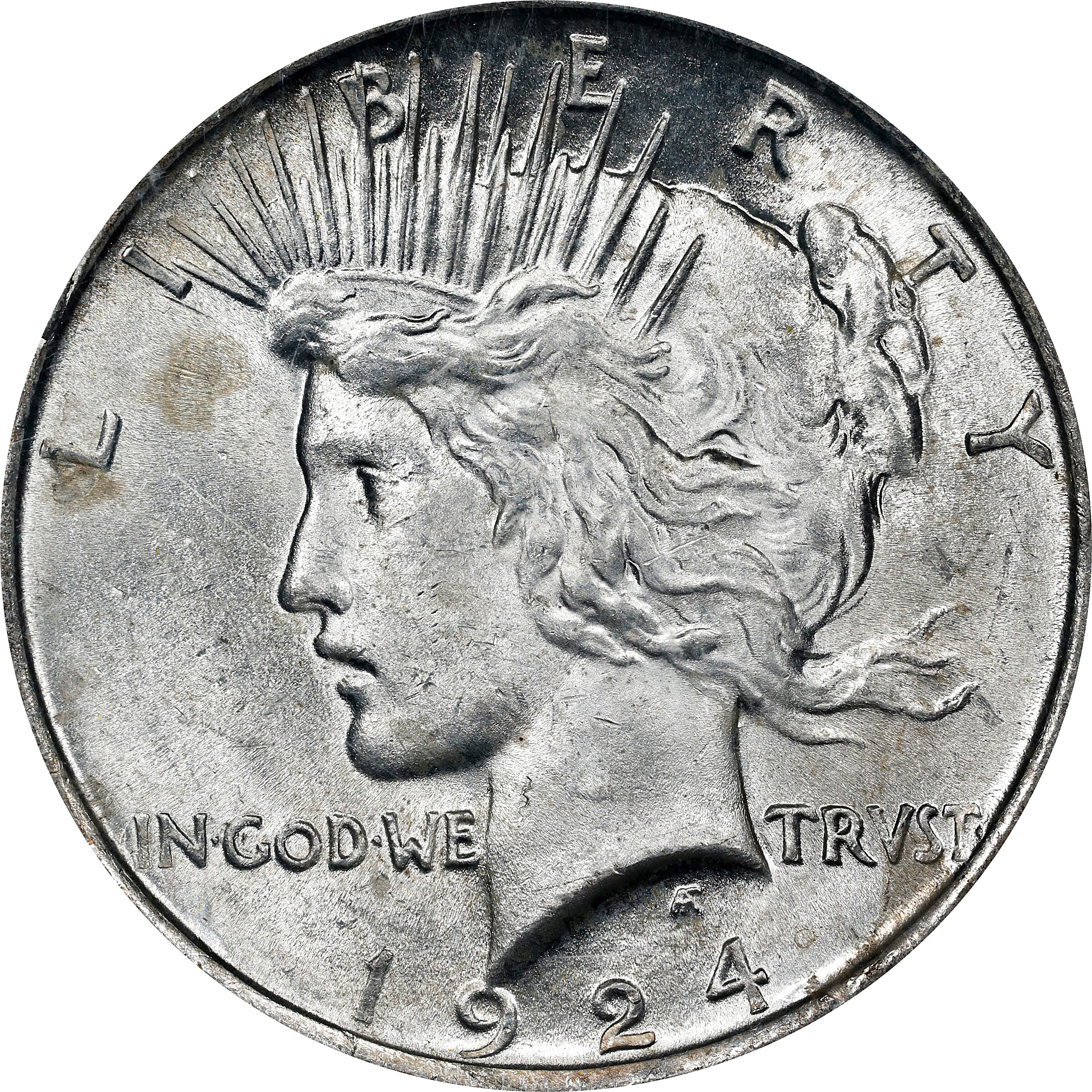 1924 Peace Silver Dollar. VAM-5A. Top 50 Variety. Broken Wing. MS-64 (PCGS).