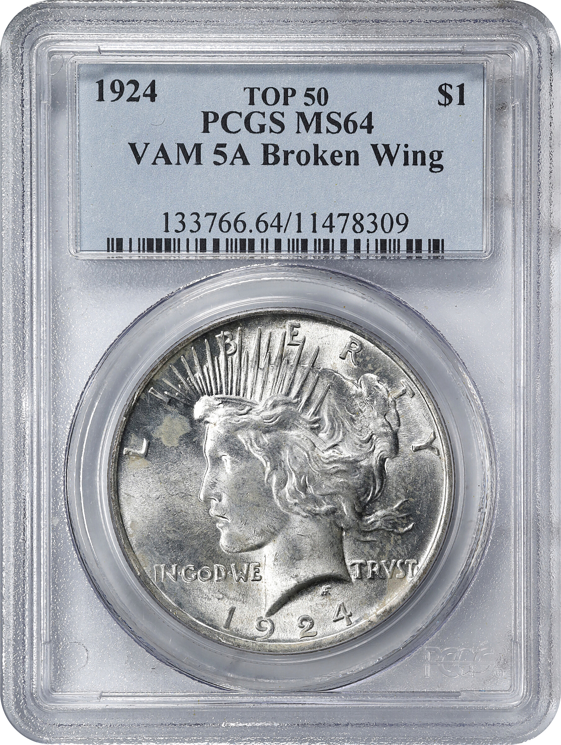 1924 $1  Broken Wing, VAM-5A MS64 CAC thumbnail 9