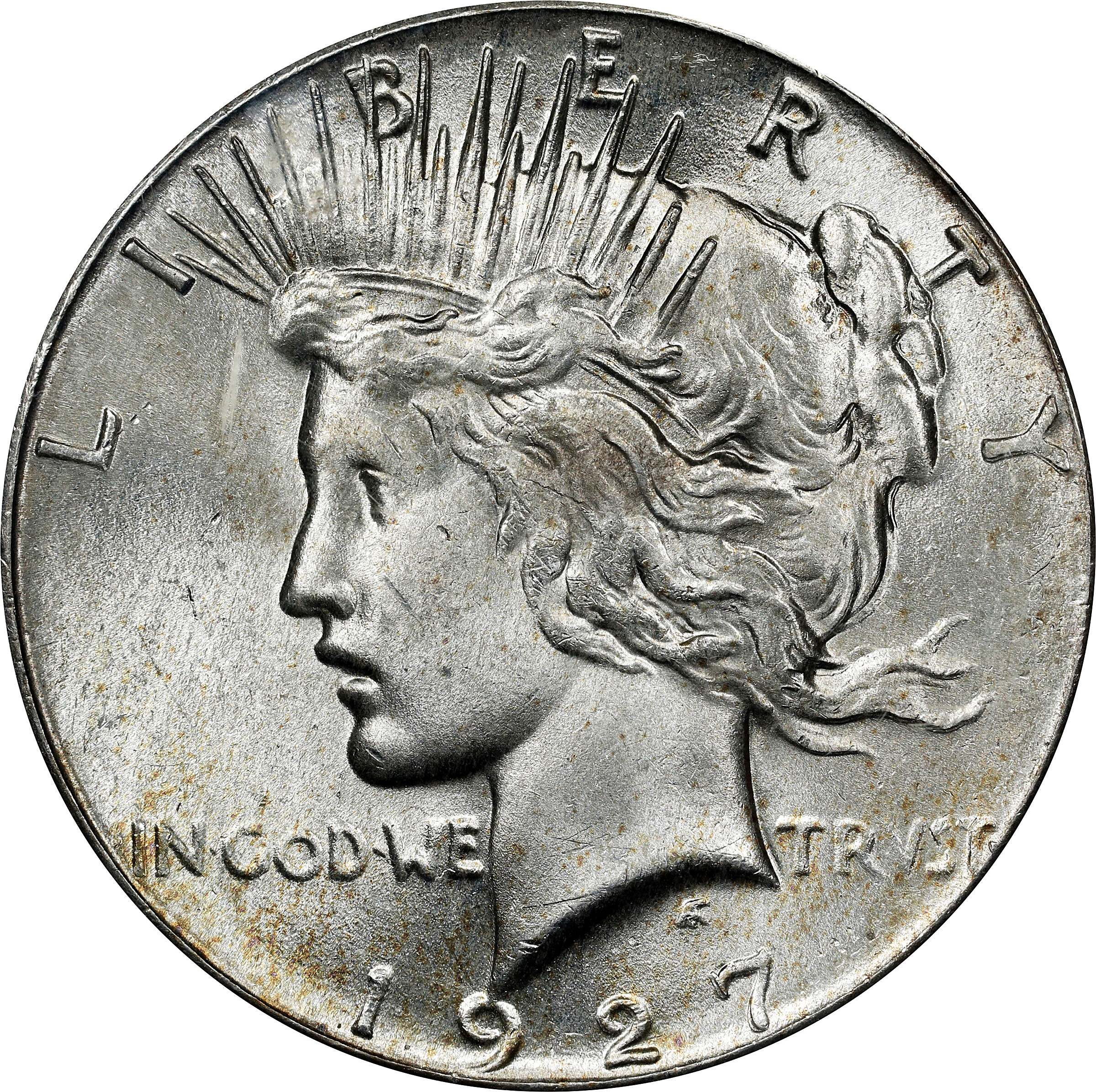 1927 Peace Silver Dollar. VAM-2. Top 50 Variety. Doubled Motto. MS-64 (PCGS).