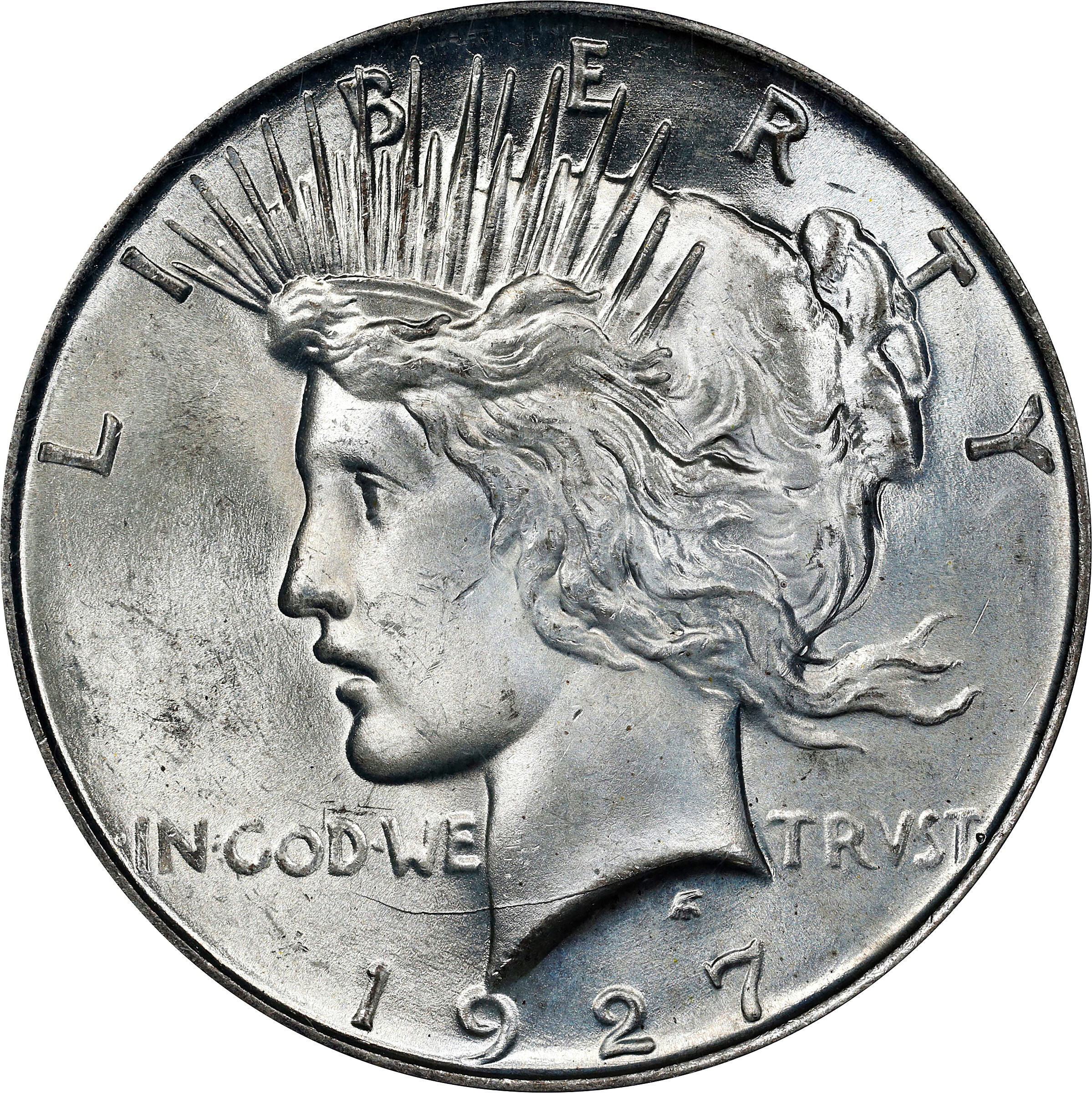 1927-D Peace Silver Dollar. VAM-2. Top 50 Variety. Doubled Motto. MS-64 (PCGS).