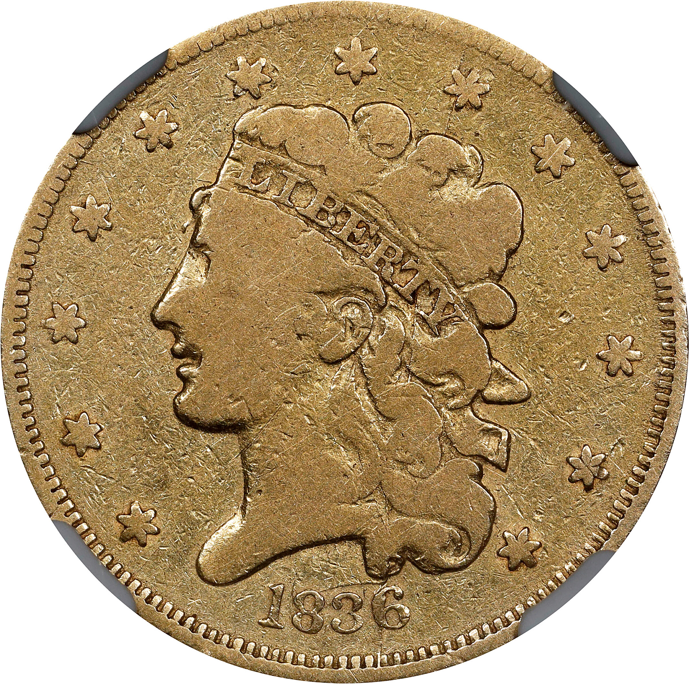 1836 Classic Head Half Eagle. Fine-12 (NGC).