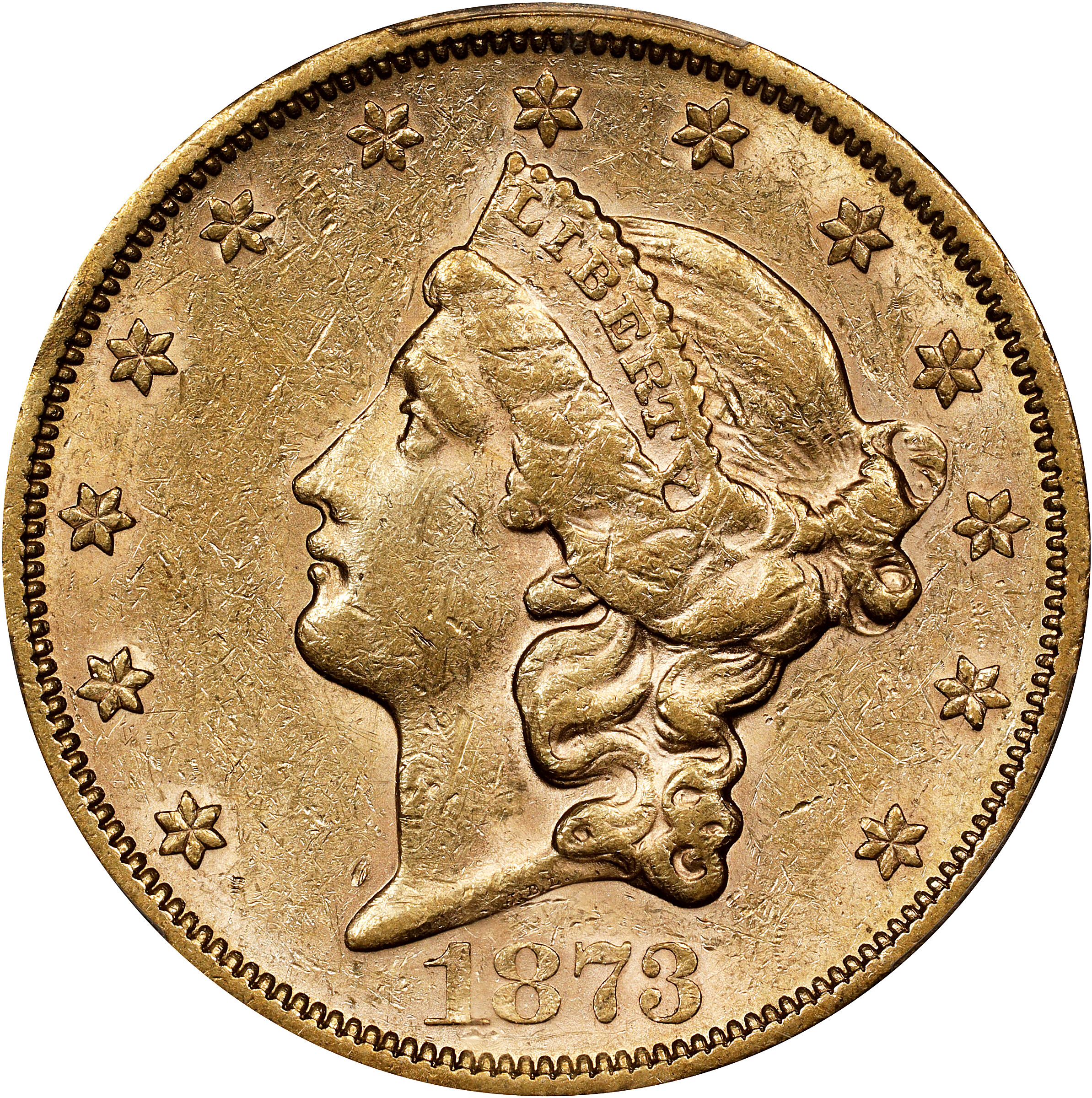 1873-S Liberty Head Double Eagle. Close 3. AU-53 (PCGS).
