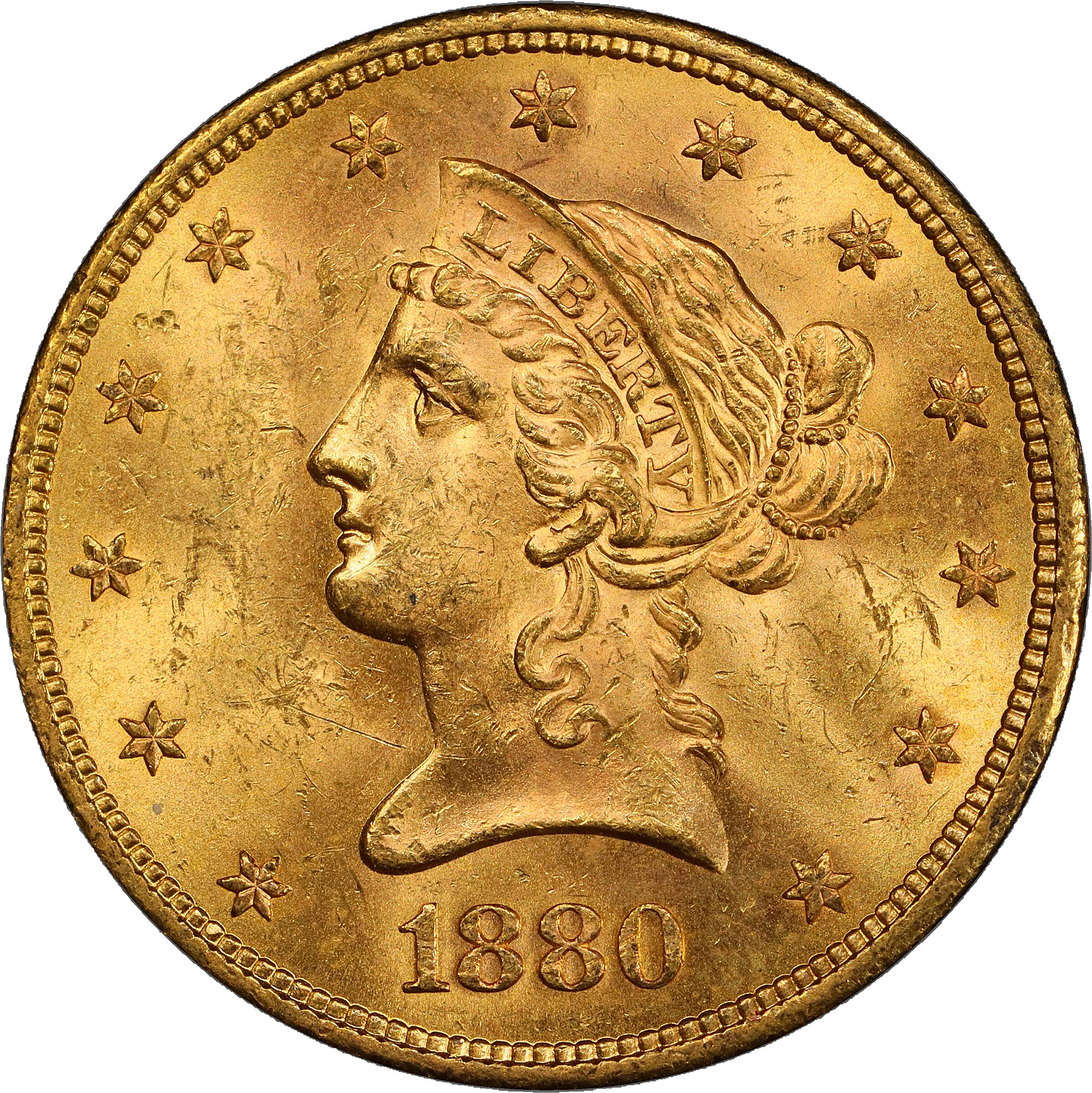 1880-S Liberty Head Eagle. MS-62+ (PCGS). CAC.