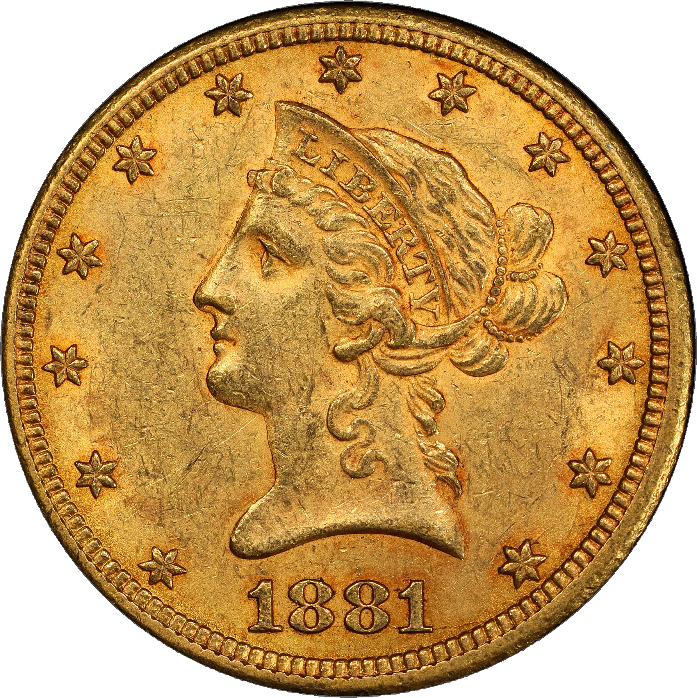 1881-CC Liberty Head Eagle. Winter 1-A, the only known dies. AU-58 (PCGS). CAC.