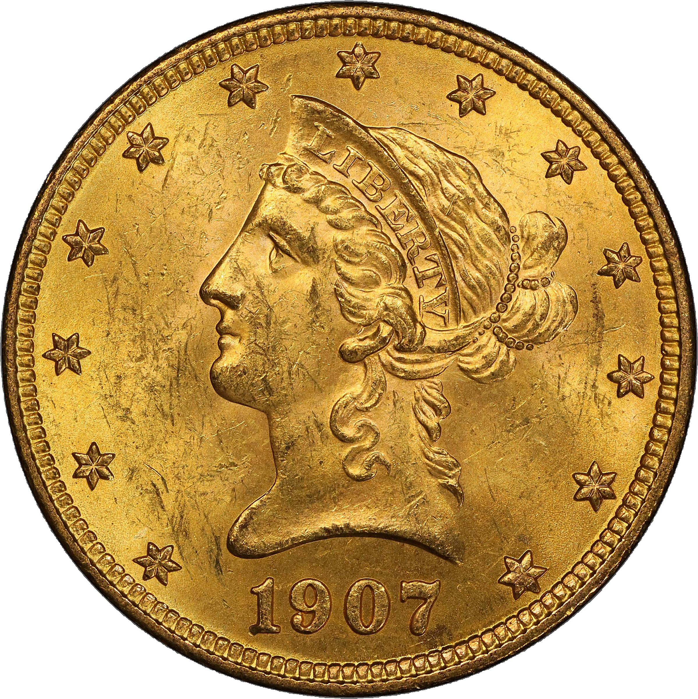 1907-D Liberty Head Eagle. MS-62+ (PCGS). CAC.