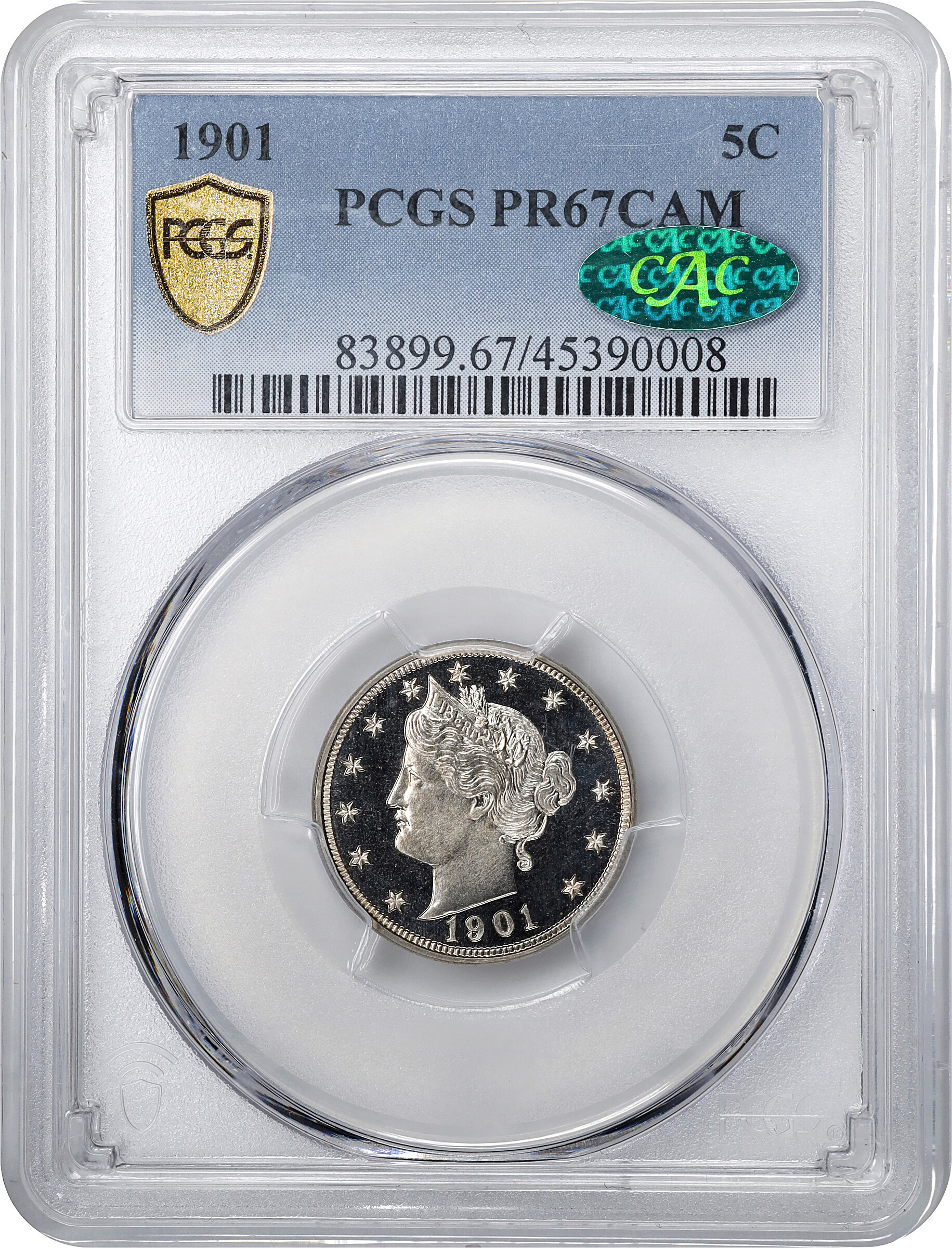 1901 5c PR CAM PR67 CAM CAC thumbnail 4