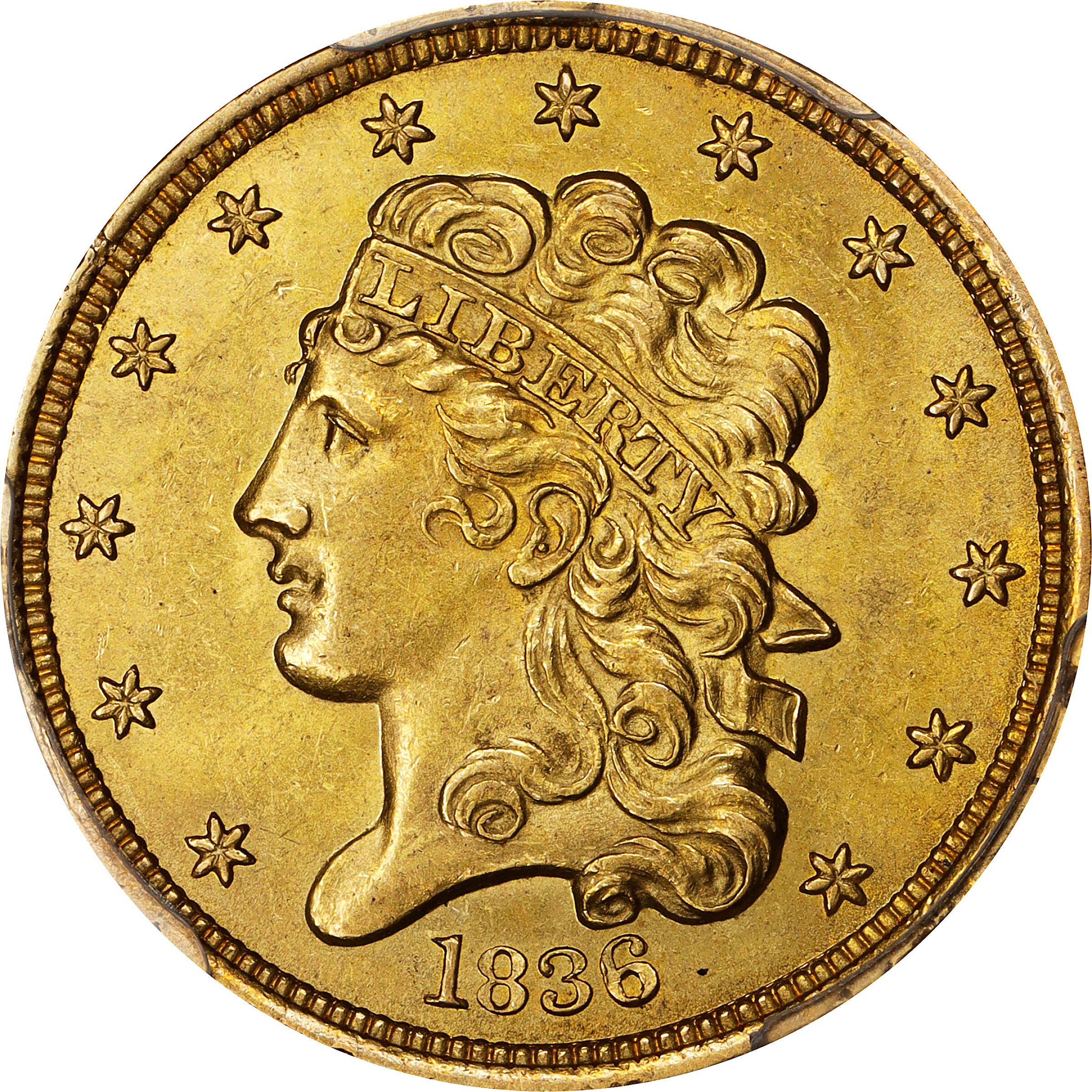 1836 Classic Head Half Eagle. HM-6. Rarity-3. MS-62+ (PCGS). CAC.