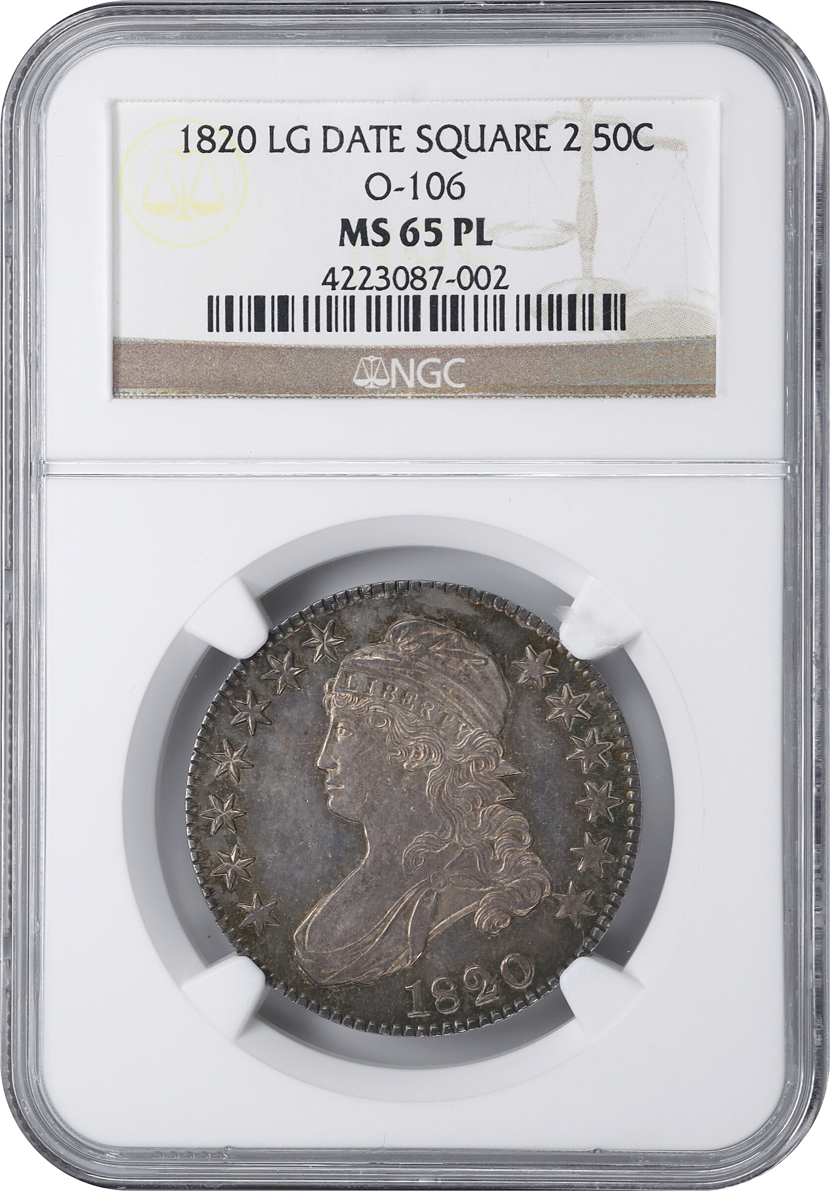 1820 50c Square Base 2, No Knob MS65 CAC thumbnail 3