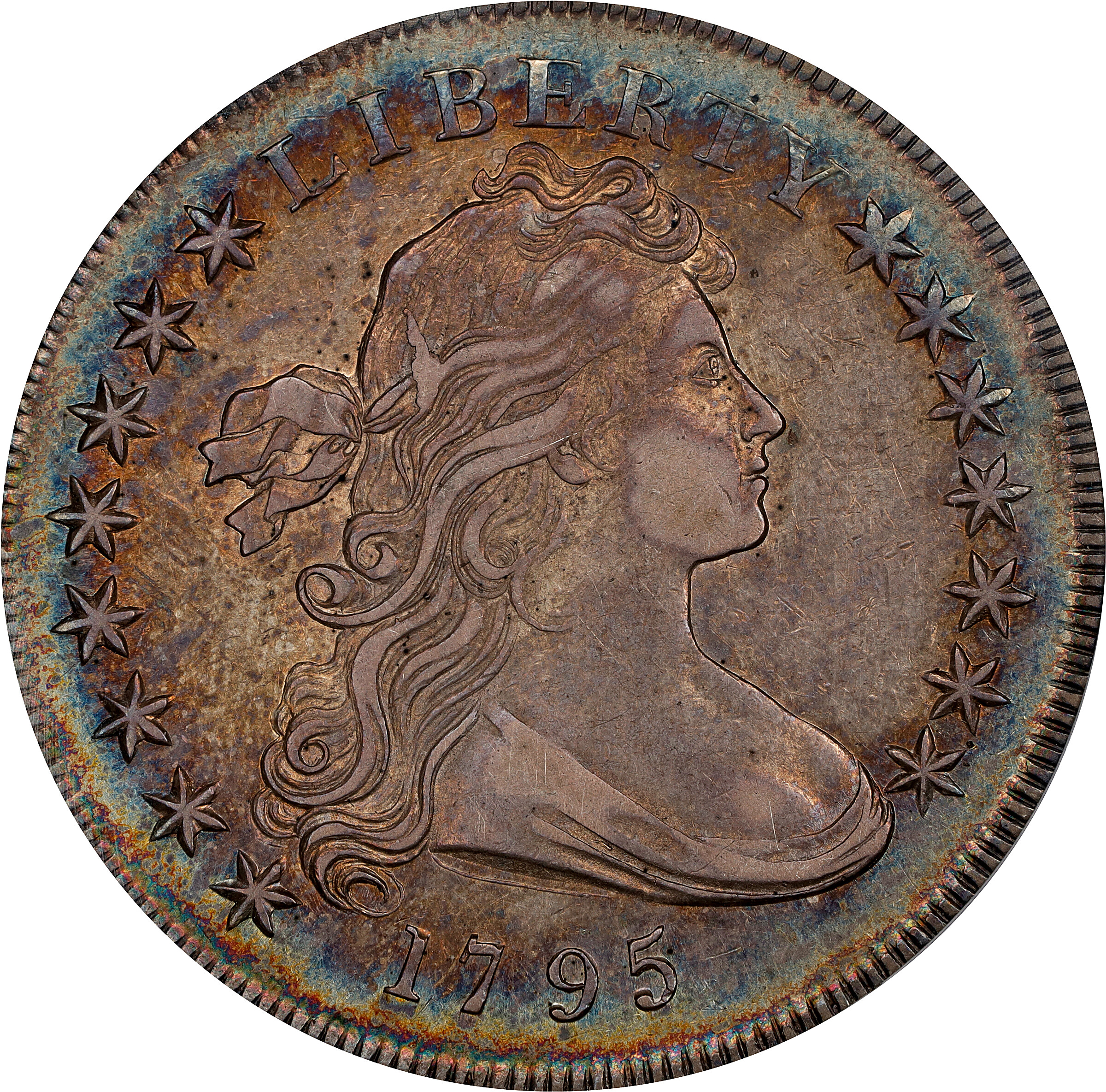 1795 Draped Bust Silver Dollar. BB-52, B-15. Rarity-3-. Centered Bust. AU-53 (PCGS).