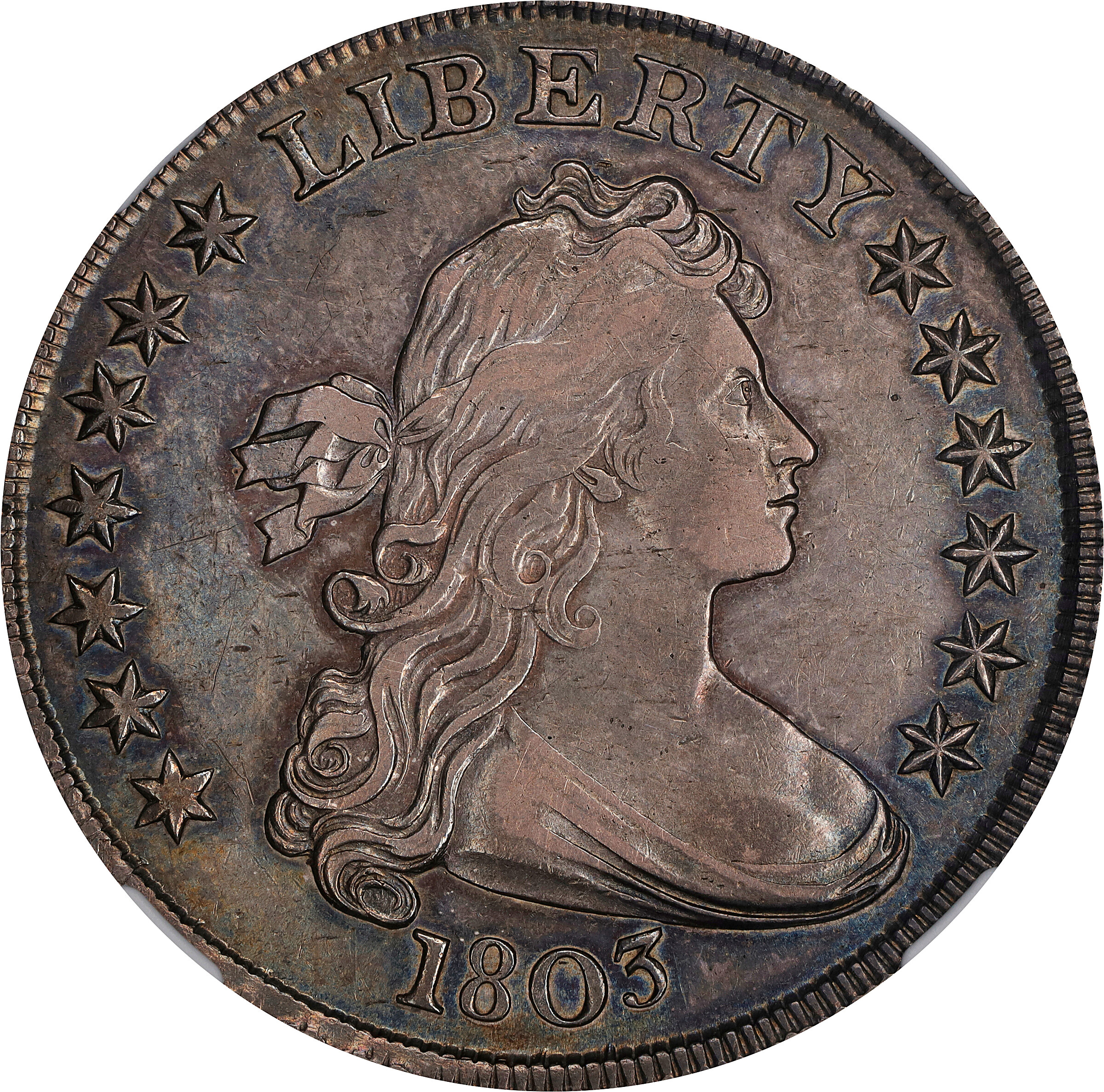 1803 Draped Bust Silver Dollar. BB-252, B-5. Rarity-3. Small 3. EF-45 (NGC). CAC.