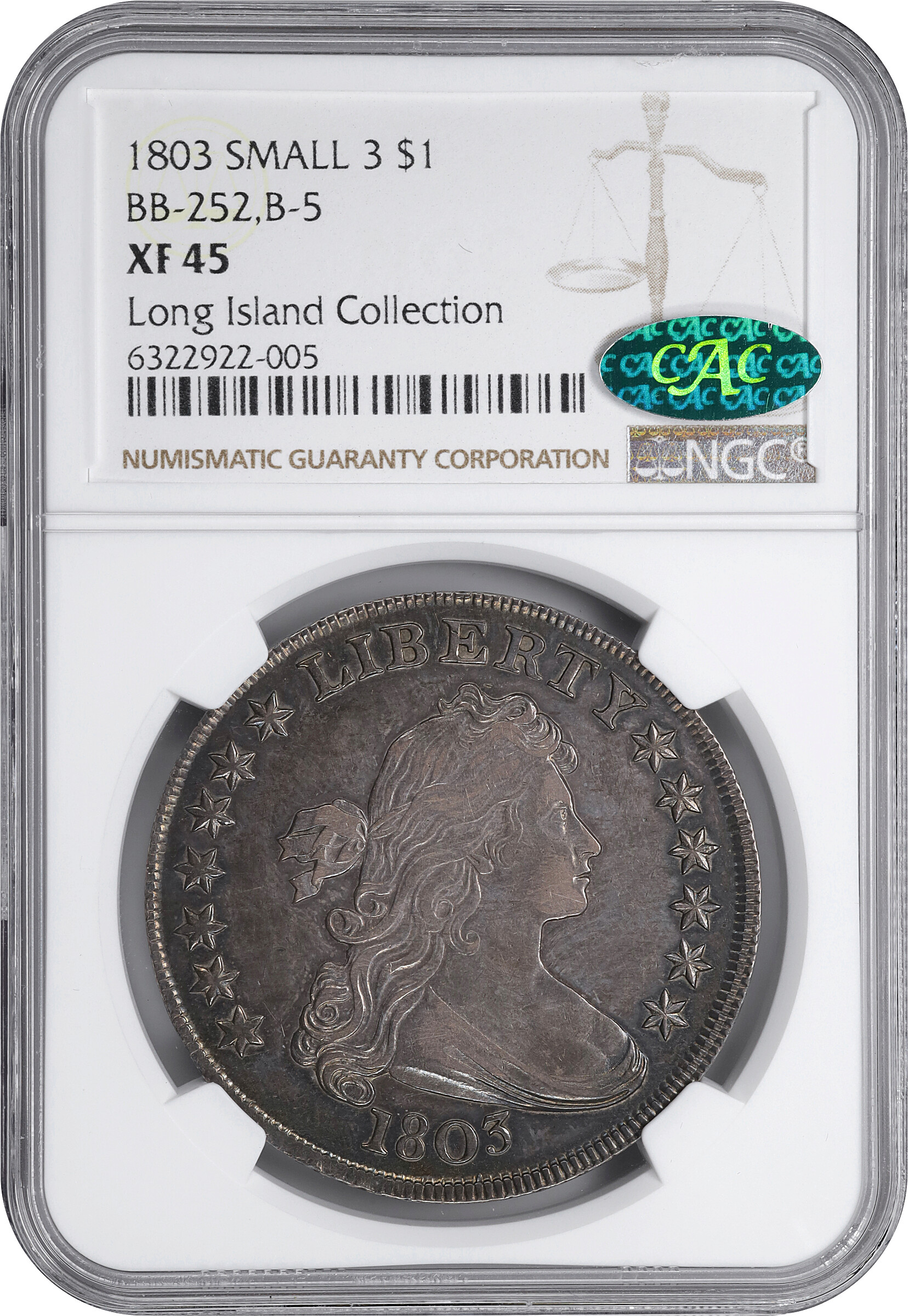 1803 $1  Small 3, B-5, BB-252 XF45 thumbnail 3