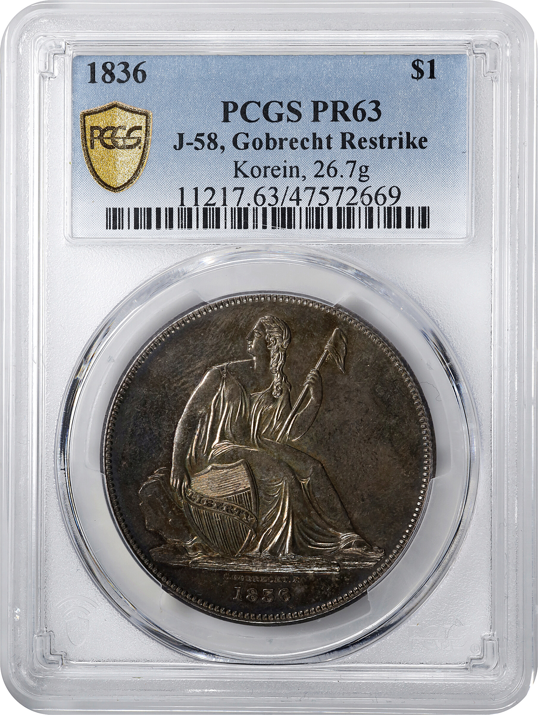 1836 PS$1 Restrike, Silver, J-58 AU53 CAC thumbnail 11