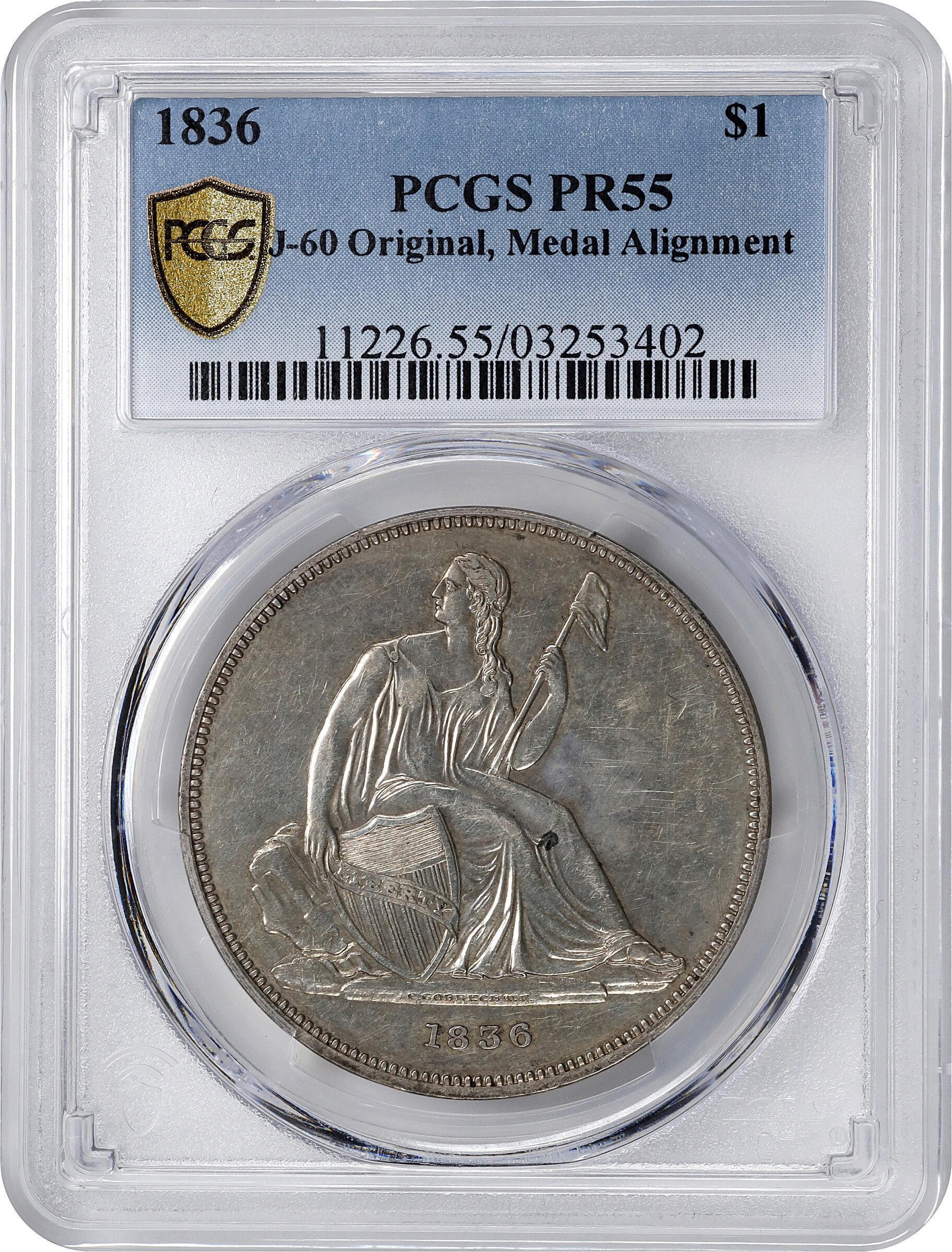 1836 $1  Gobrecht, No Stars Obverse, Original, Alignment IV, Plain Edge, J-60 AU55 CAC thumbnail 4