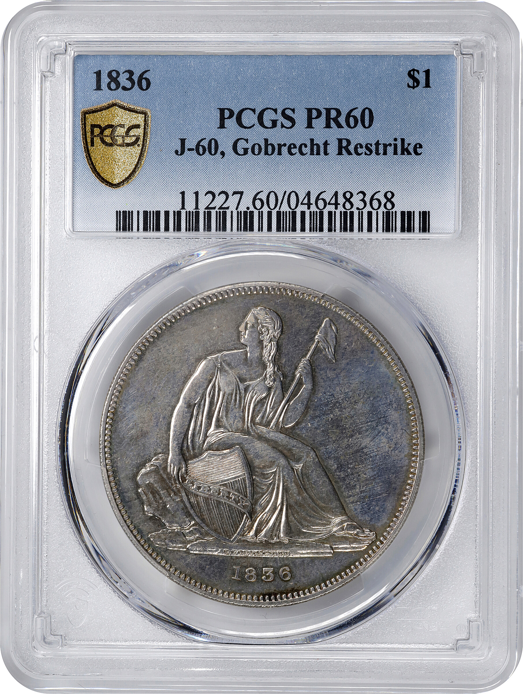 1836 $1  Gobrecht, No Stars Obverse, Restrike, Plain Edge, J-60 PR60 thumbnail 3