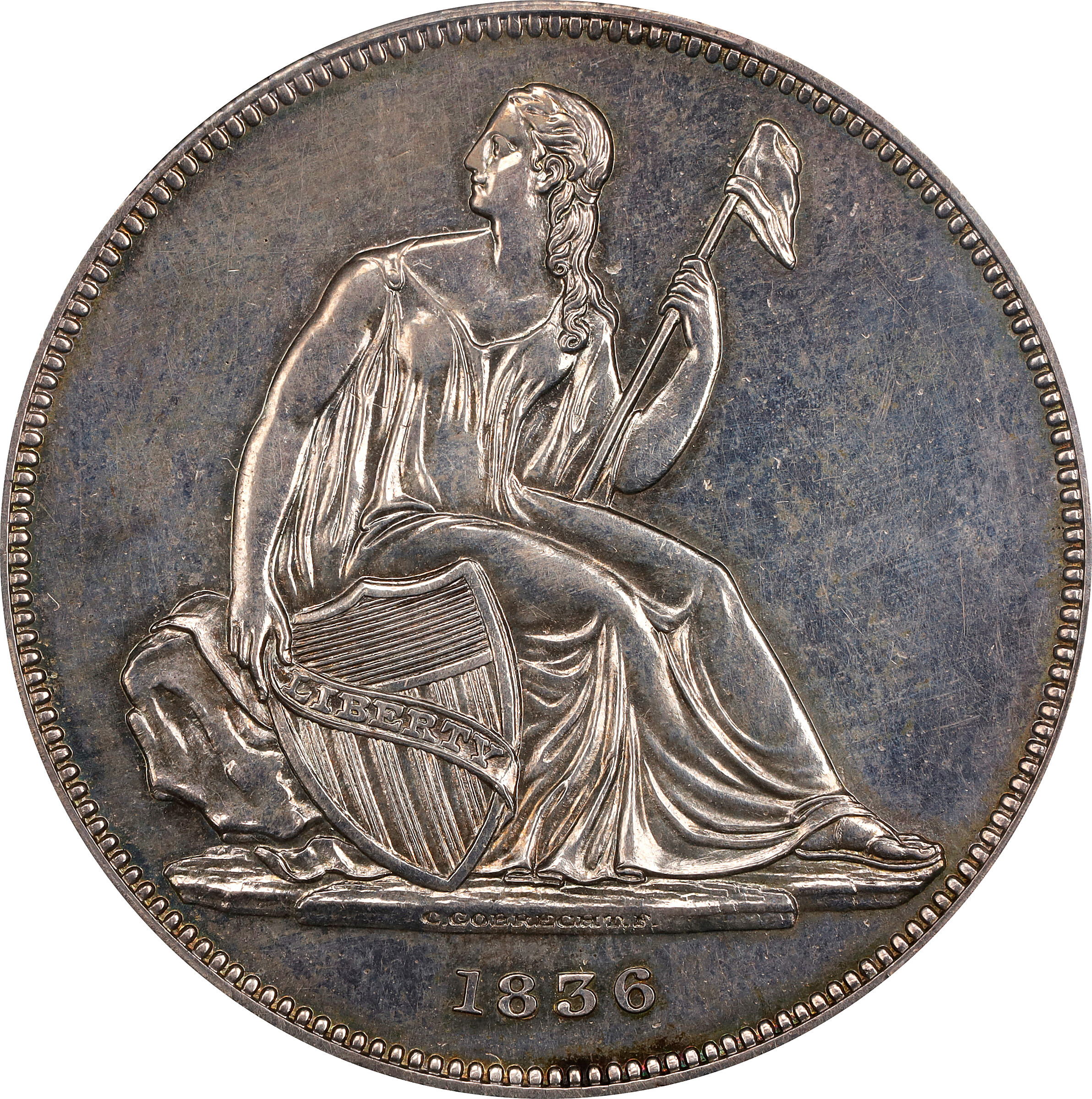 1836 $1  Gobrecht, No Stars Obverse, Restrike, Plain Edge, J-60 PR thumbnail 18