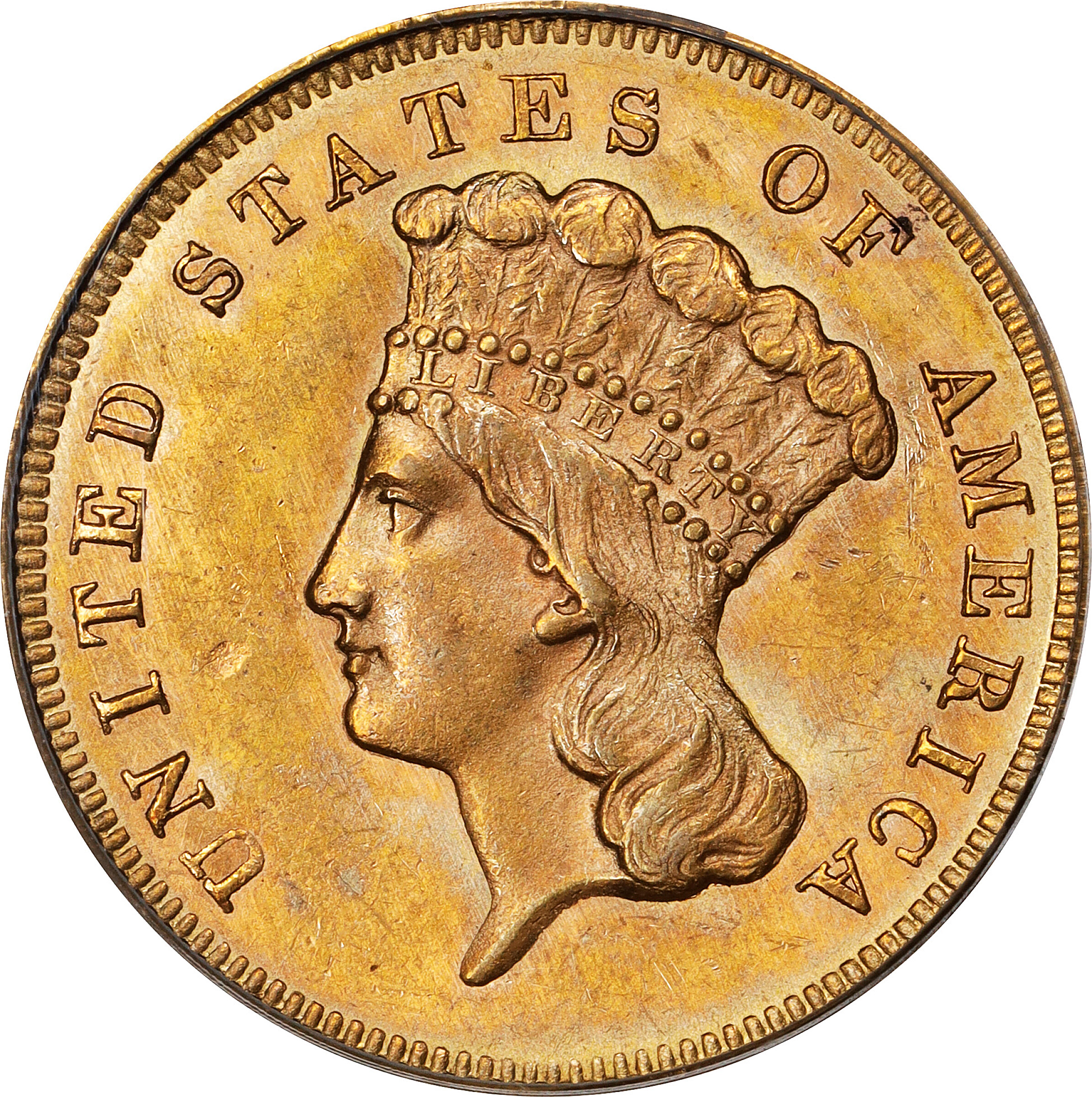 1861 Three-Dollar Gold Piece. MS-61 (PCGS). OGH.